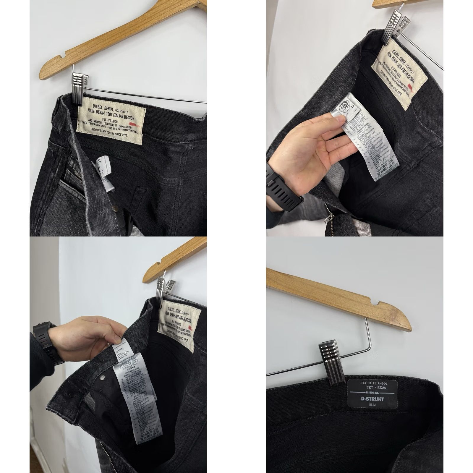 Diesel Diesel D-Strukt Slim 009HY Stretch Jeans Punk Opium Black W33/L34 Slim Mens Jeans Size US 33 - 10 Thumbnail