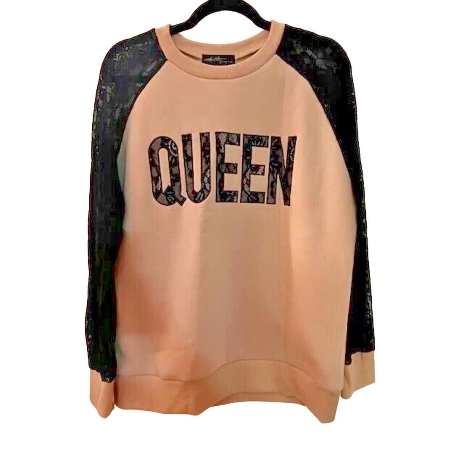 Designer OnTwelfth 'QUEEN' Graphic Lace Sleeve Sweatshirt SZ L Size L / US 10 / IT 46 - 1 Thumbnail