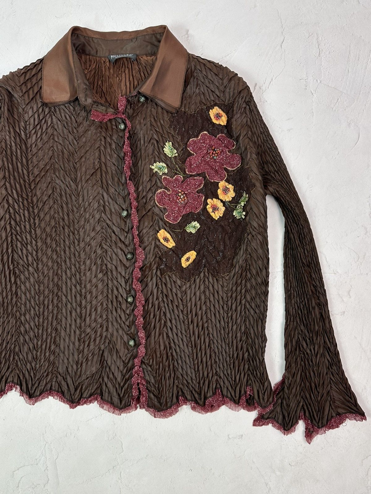 Vintage Vintage Pleated Brown Long Sleeve Shirt Size M / US 6-8 / IT 42-44 - 3 Thumbnail