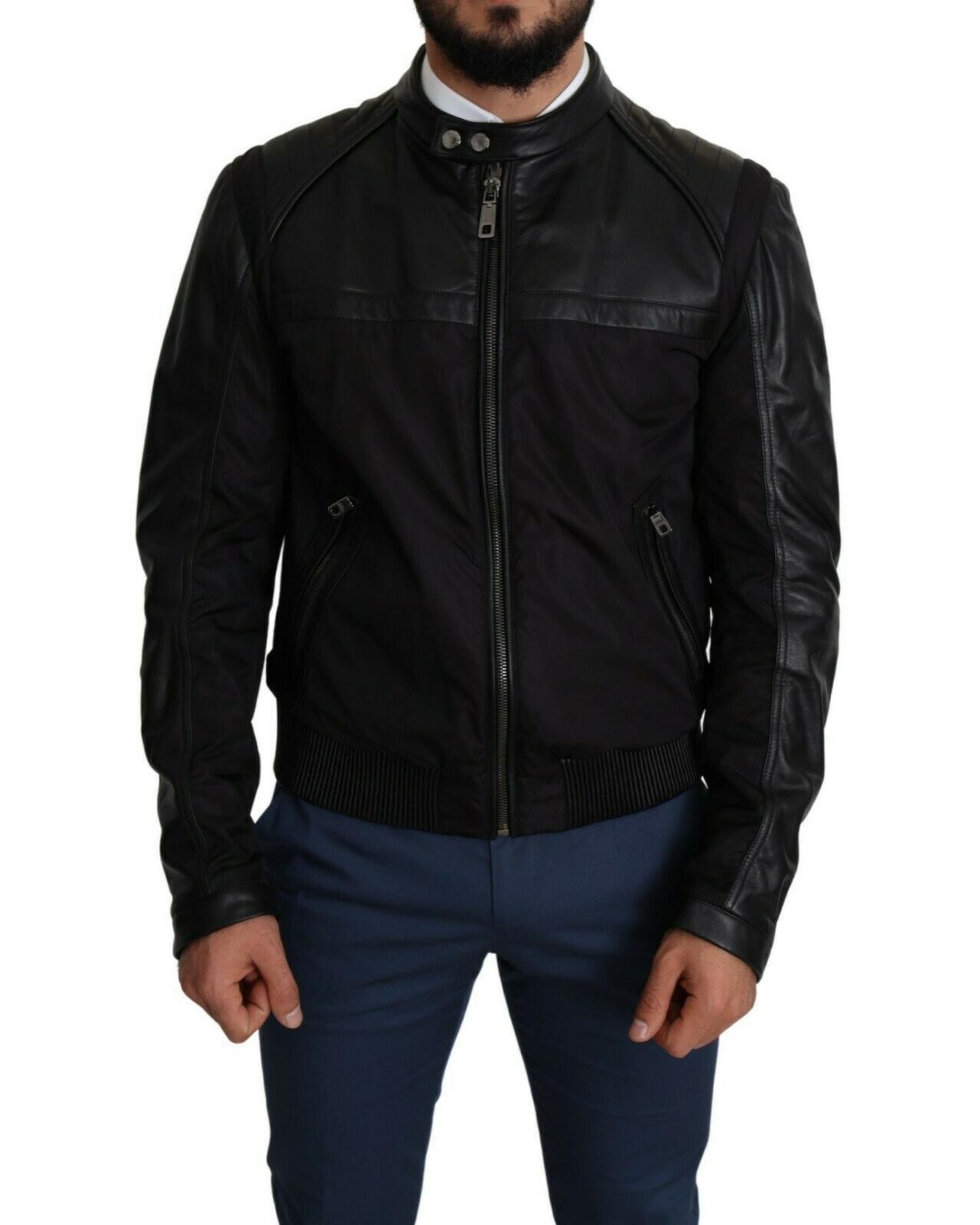 Image of Dolce Gabbana Stylish Nylon Full Zip Bomber Jacket in Black, Men's (Size XS)