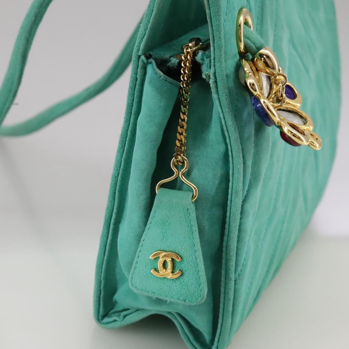 Chanel CHANEL V Stitch Shoulder Bag Nylon Green Gold CC Size ONE SIZE - 16 Thumbnail