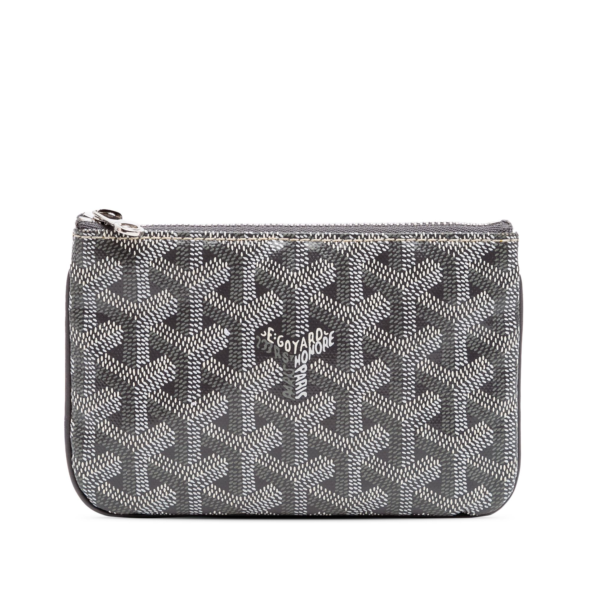 GOYARD Matignon PVC Cotton Linen Senna Mini Herringbone Pattern Pouch gray