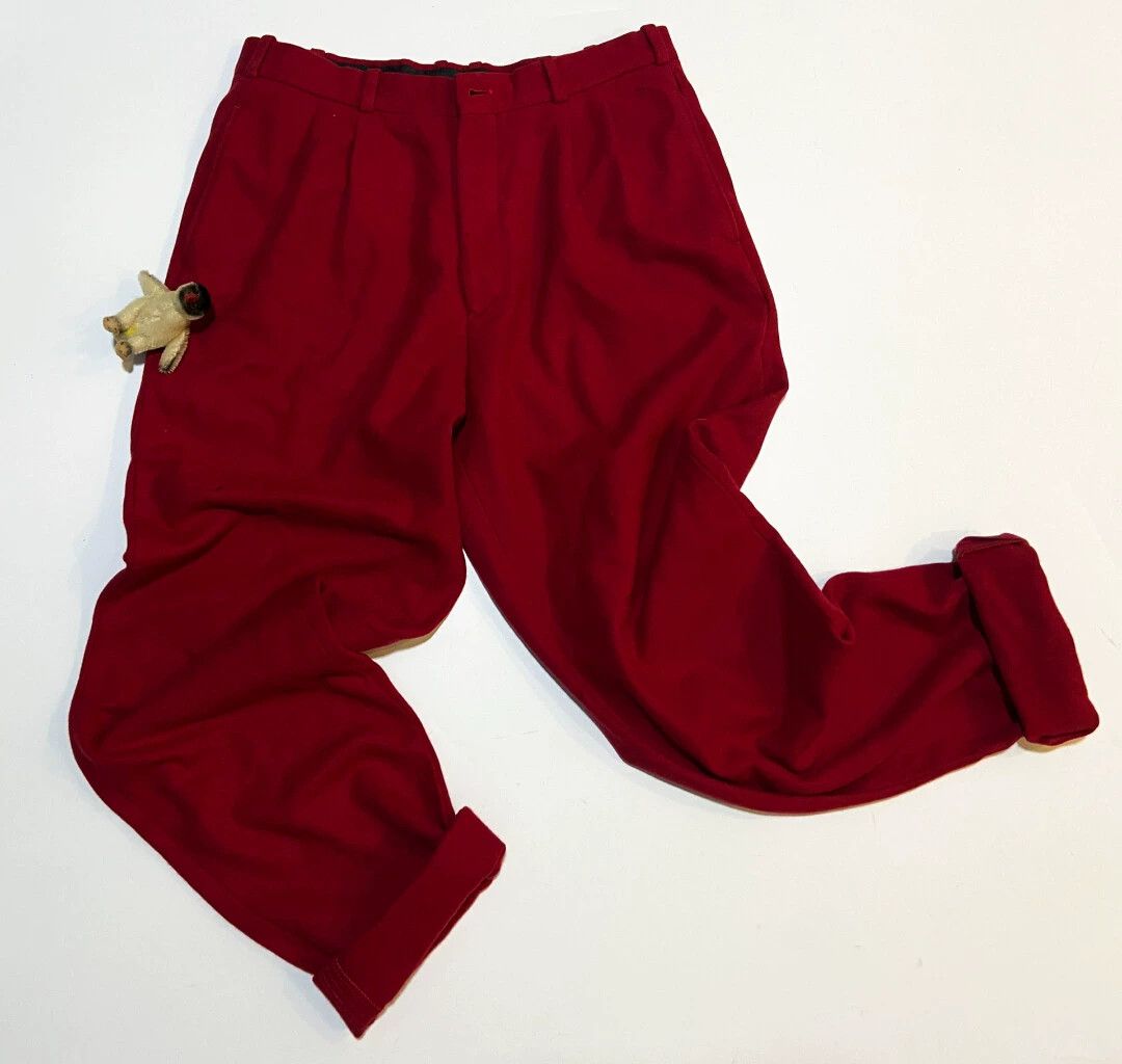 Yohji Yamamoto YOHJI YAMAMOTO 1980s Maru Mon Red Wool Trousers Size US 34 / EU 50 - 5 Thumbnail