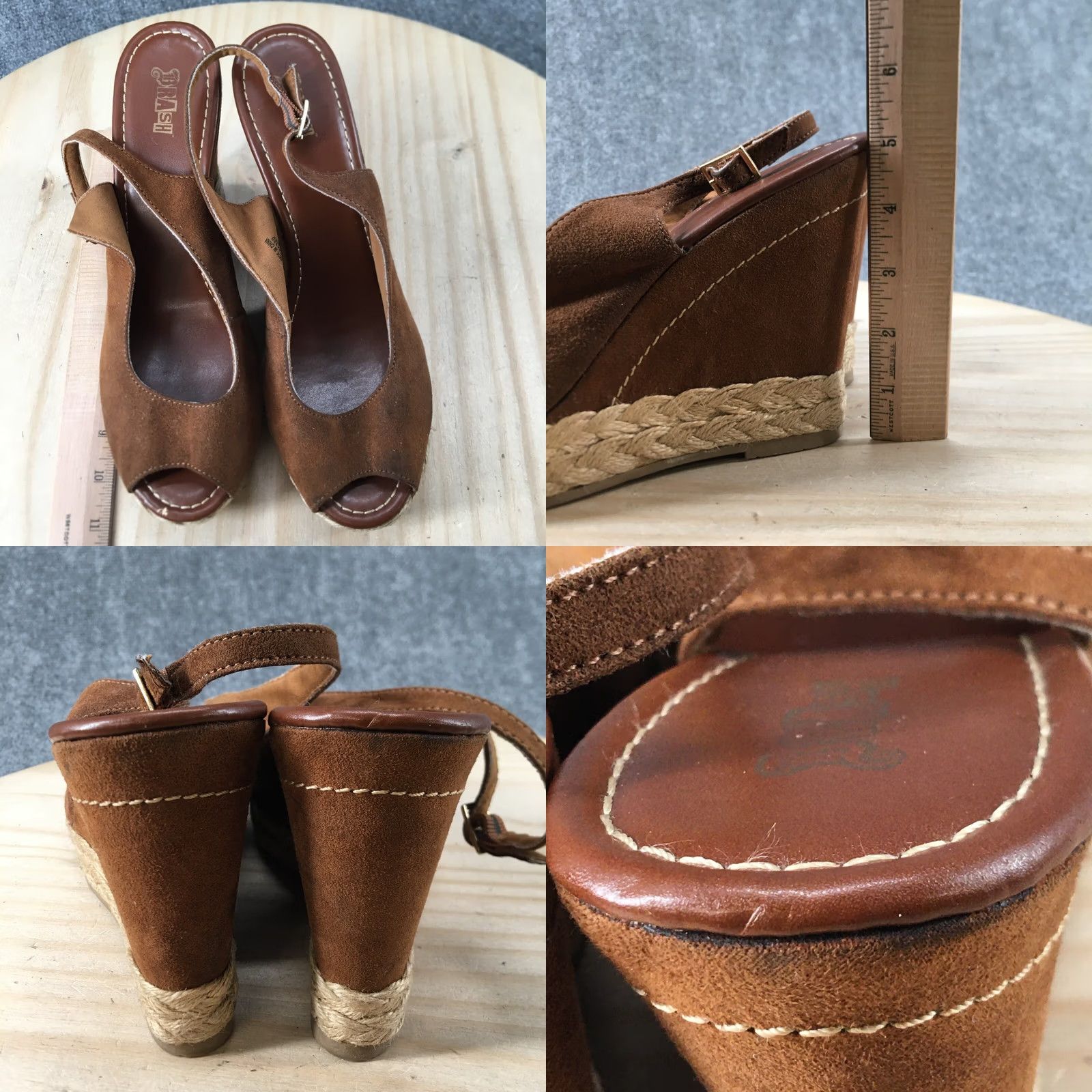 Vintage Brash Sandal Womens 11 Peep Toe Slingback Wedge Brown Fabric Buckle Size US 11 / IT 41 - 8 Thumbnail