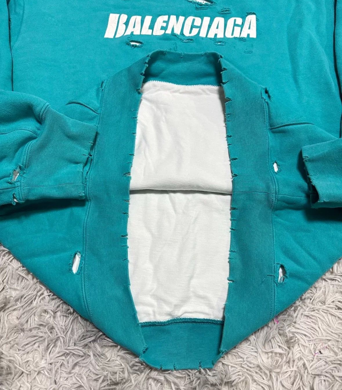 Balenciaga Balenciaga Lake Blue Destruction Double layered Hoodie Size US XS / EU 42 / 0 - 4 Thumbnail