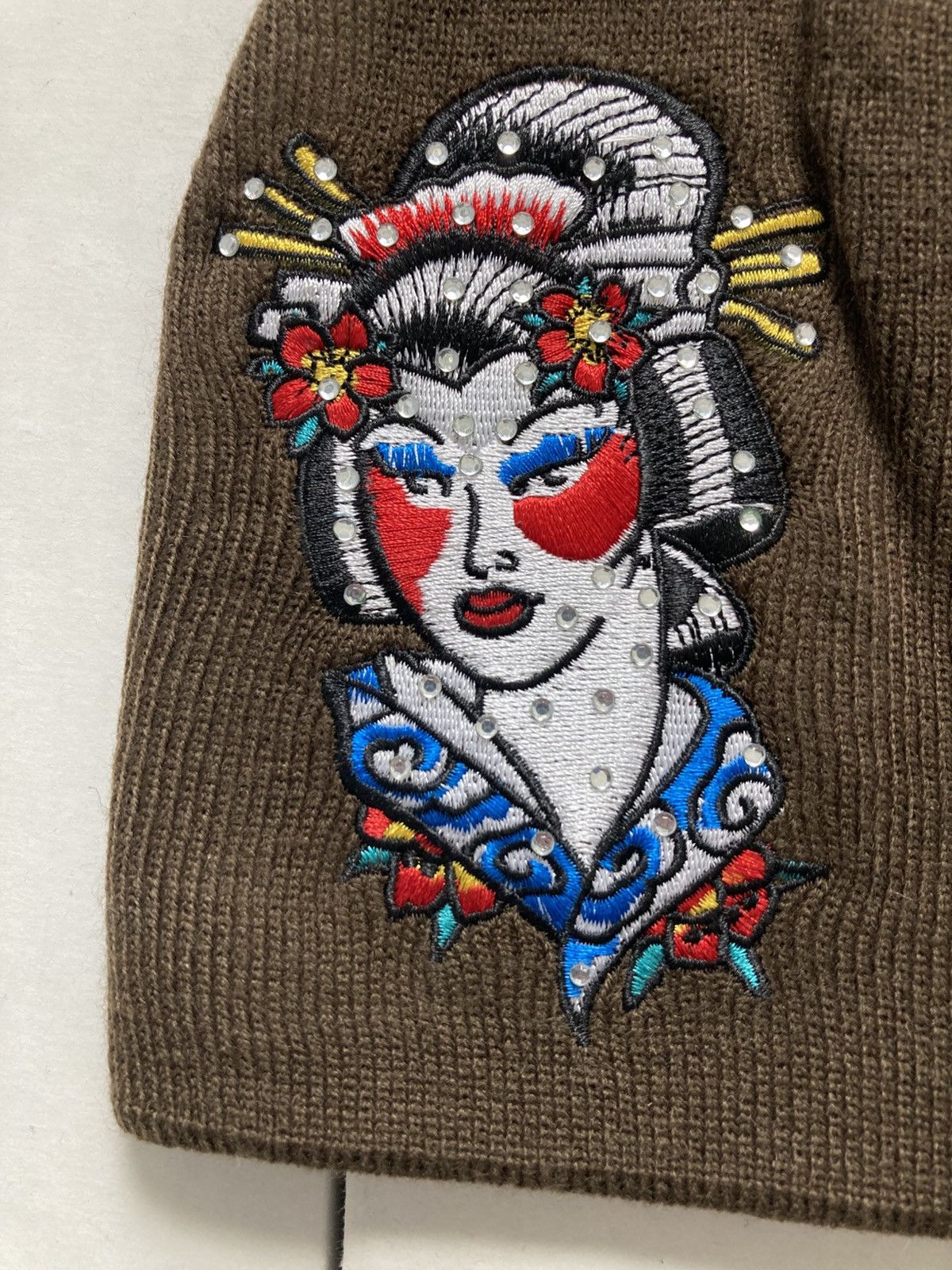 Christian Audigier × Ed Hardy × Vintage DON ED HARDY BROWN BEANIE CAP GEISHA JAPANESE EMBROIDERED Size ONE SIZE - 3 Thumbnail
