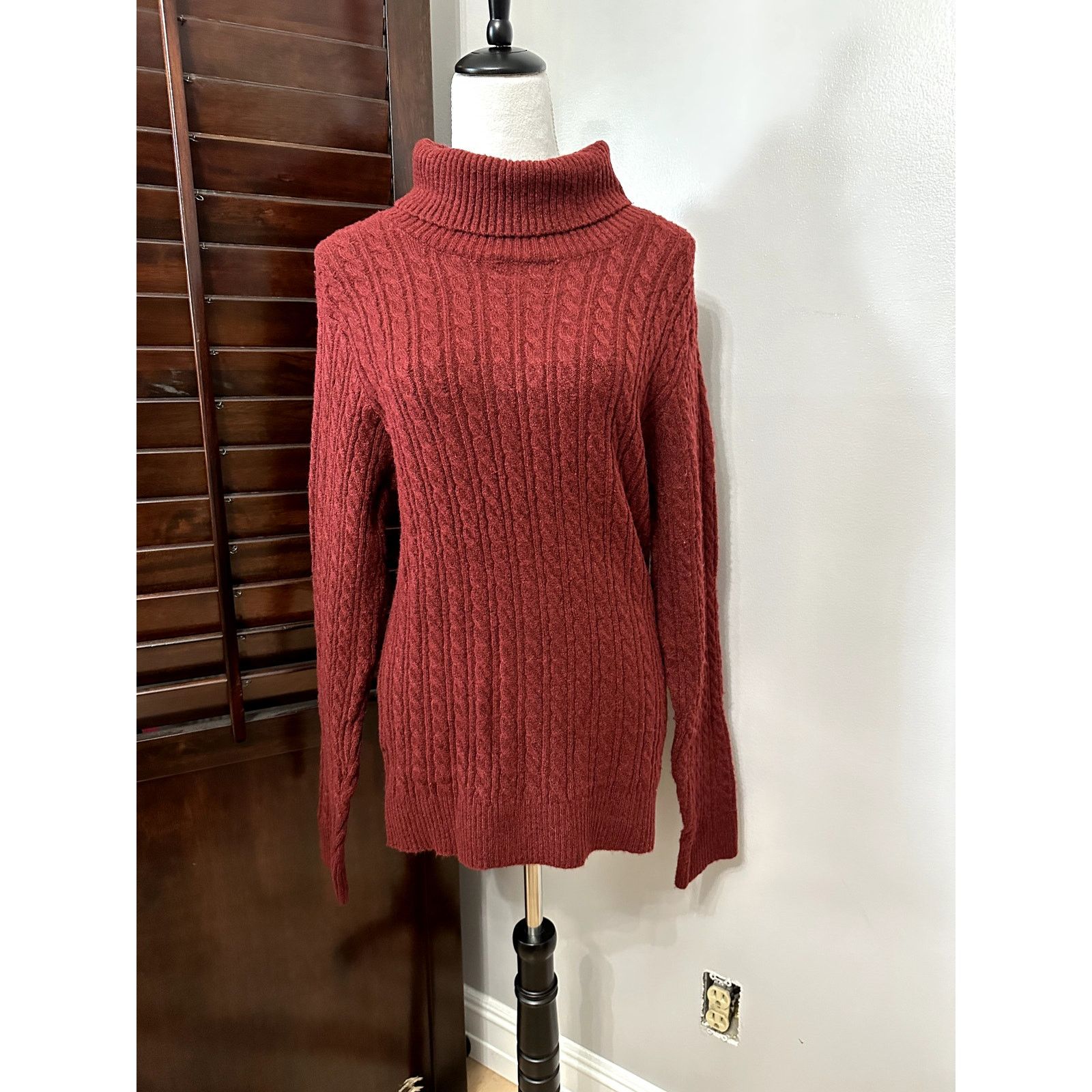 Unlisted Olivia Sky Sweater Brown Mock Neck Cable Knit Stretch L New Grailed