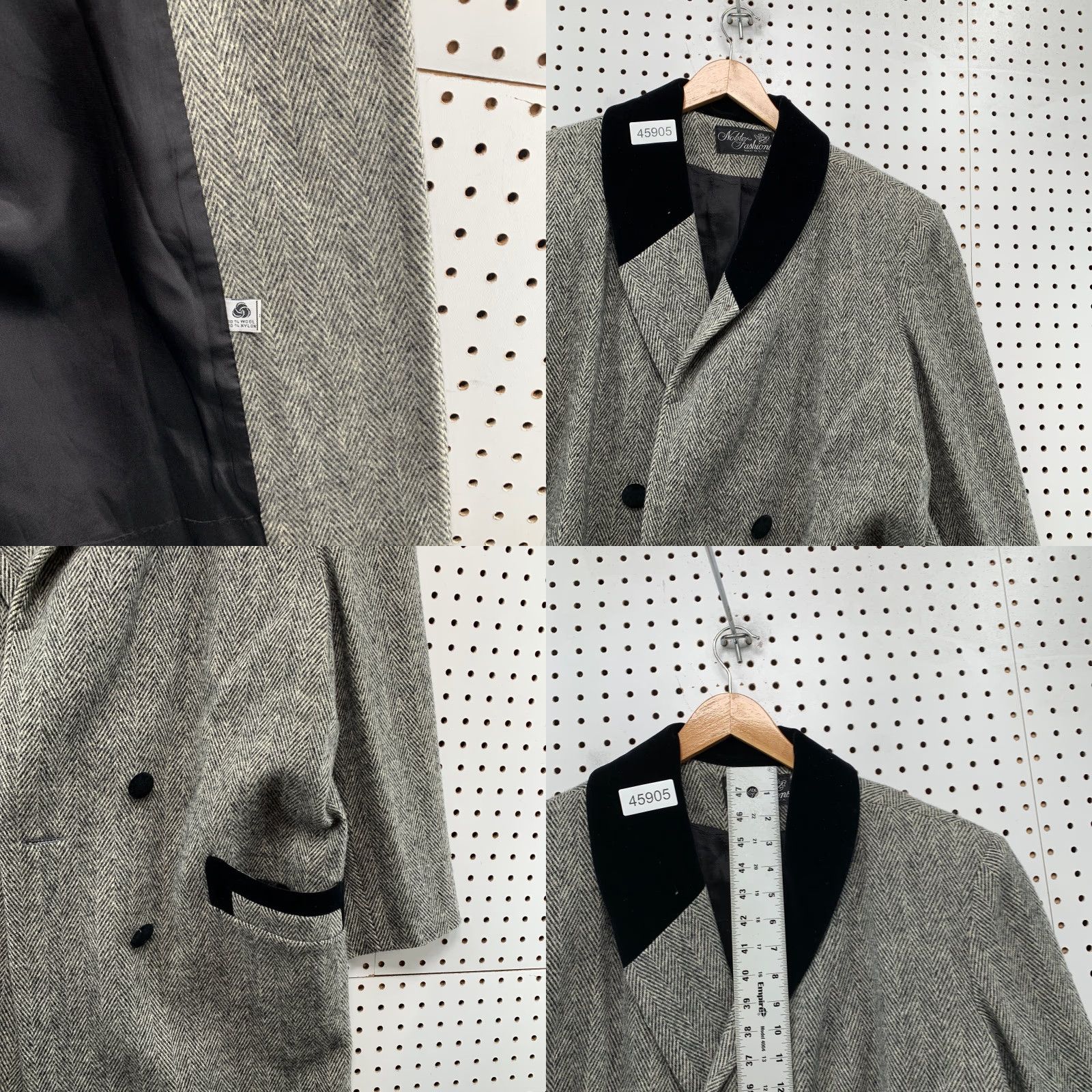 Vintage Noble Fashions Wool Tweed Overcoat Womens XL Gray Herringbone Made USA, Long Coat, Button, Outer Shell: Wool, Vintage, Fall Winter, Women, Coat Size XL / US 12-14 / IT 48-50 - 8 Thumbnail