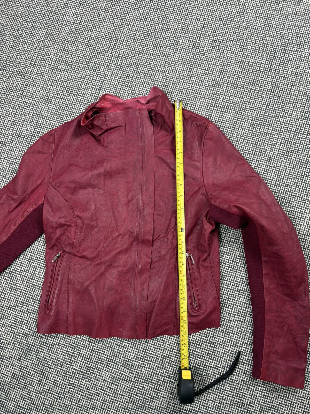 Genuine Leather avant garde asymmetric leather zip jacket pink burgundy Size XS / US 0-2 / IT 36-38 - 7 Thumbnail