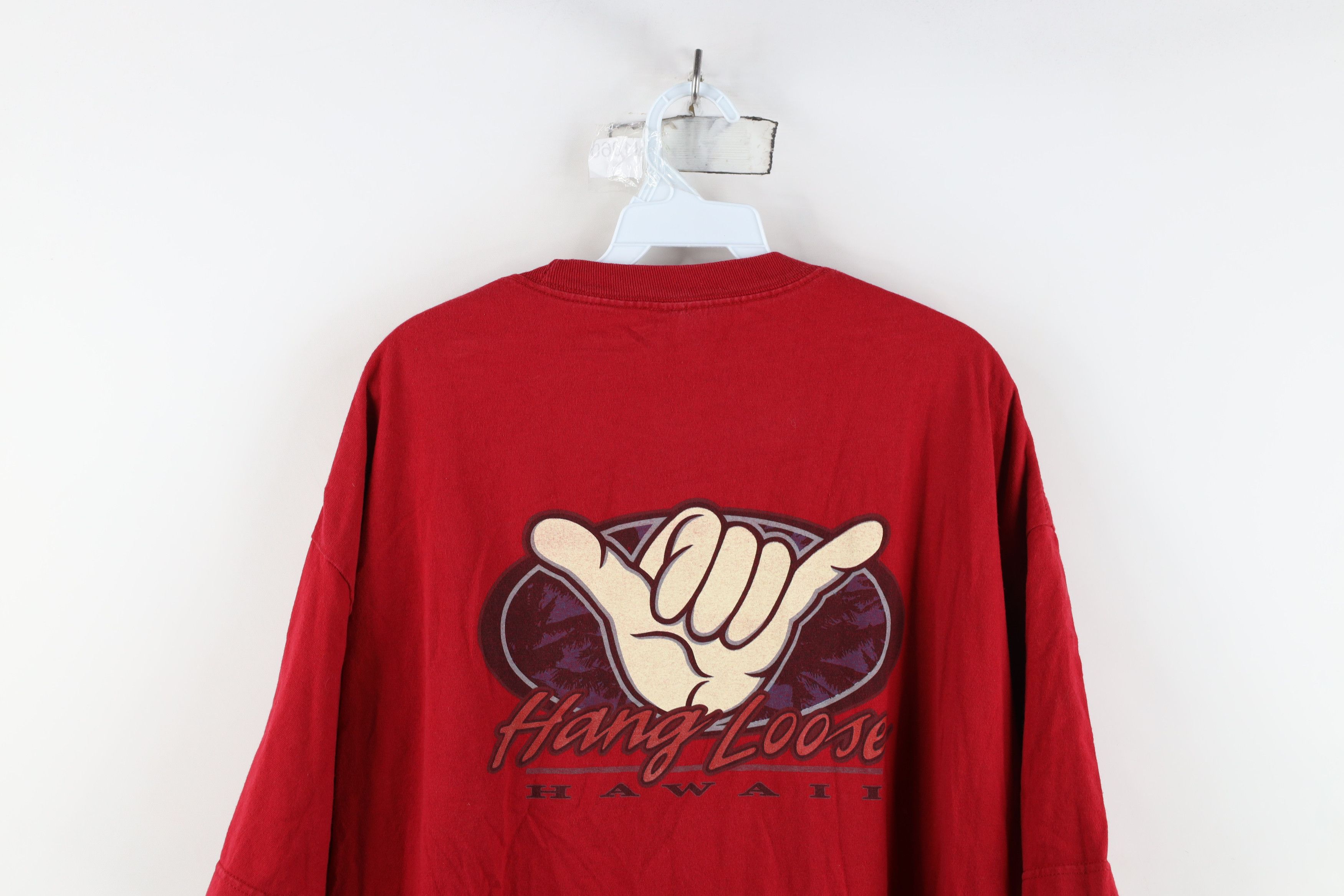 Vintage Vintage 90s Streetwear Hawaii Hang Loose Surfing T-Shirt Red Size US XXL / EU 58 / 5 - 12 Thumbnail
