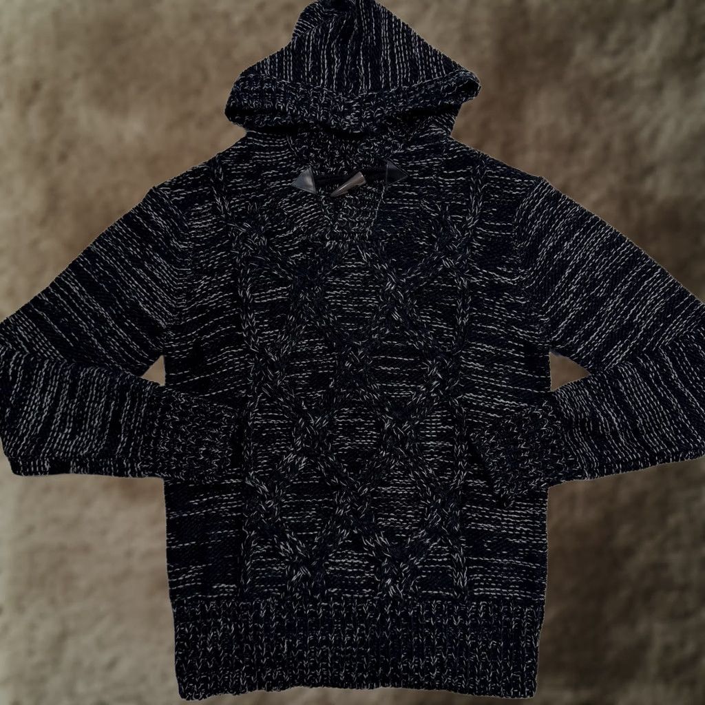 Vintage Projek Raw Mens Large Black Gray Hooded Cable-Knit Pullover Sweater Size US L / EU 52-54 / 3 - 1 Thumbnail