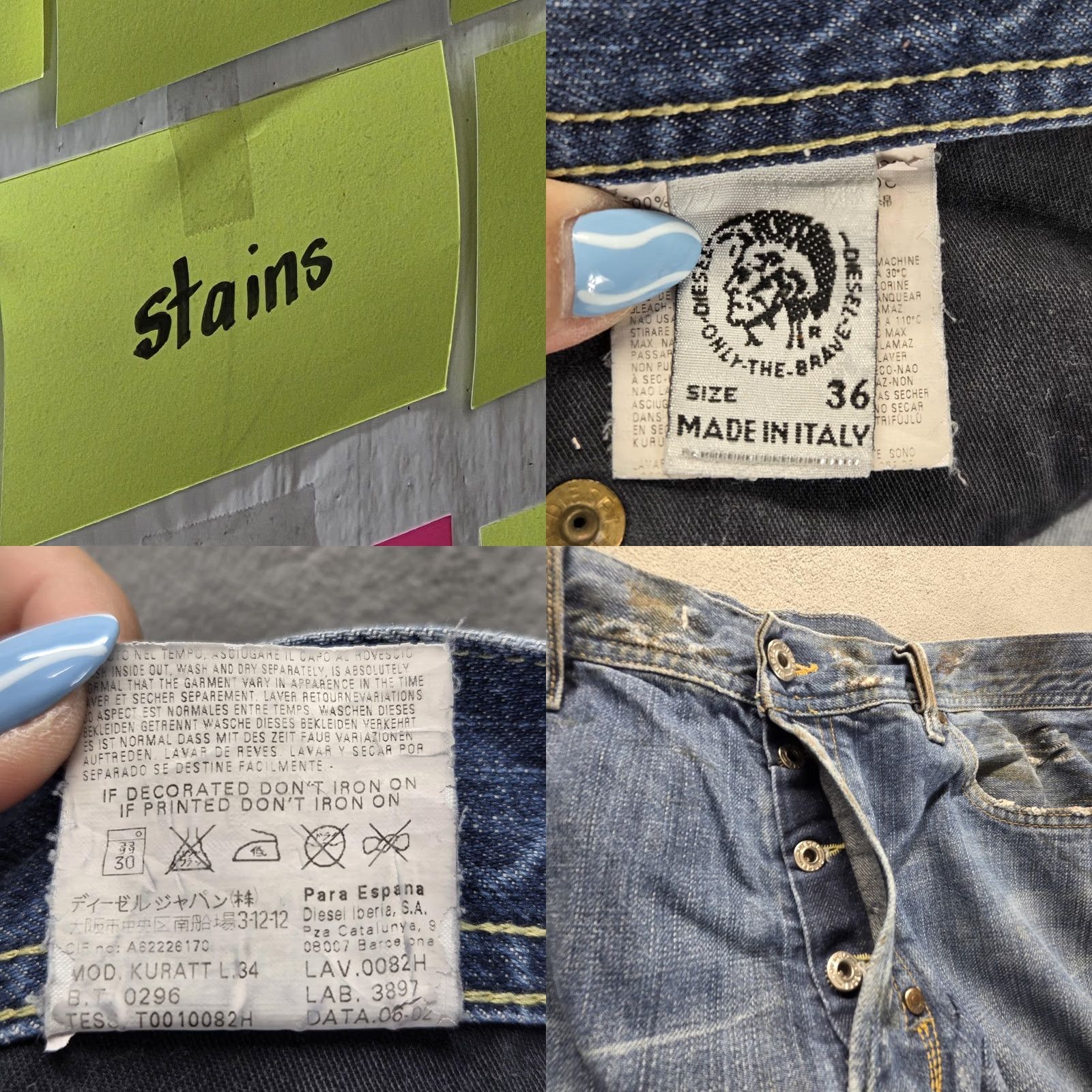 Diesel Diesel Jeans Mens 36x34 Blue Kuratt Relaxed Straight Button Fly Made Italy 0082H Size US 36 / EU 52 - 8 Thumbnail