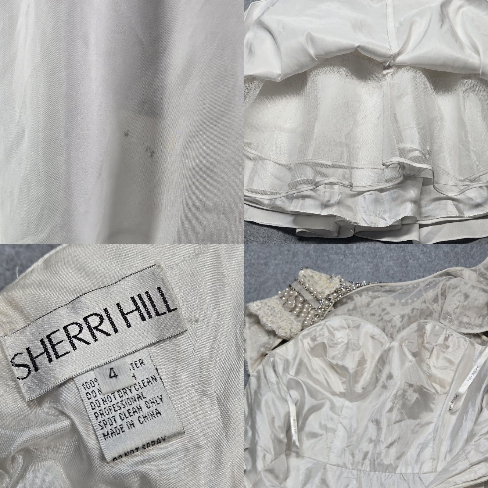 Vintage Sherri Hill Dress Womens 4 White Fit & Flare Short Beaded Floral Party/Cocktail Formal Women's Dress Cap Sleeve Lace Beaded Zipper Back Size 27" / US 4 / IT 40 - 9 Thumbnail