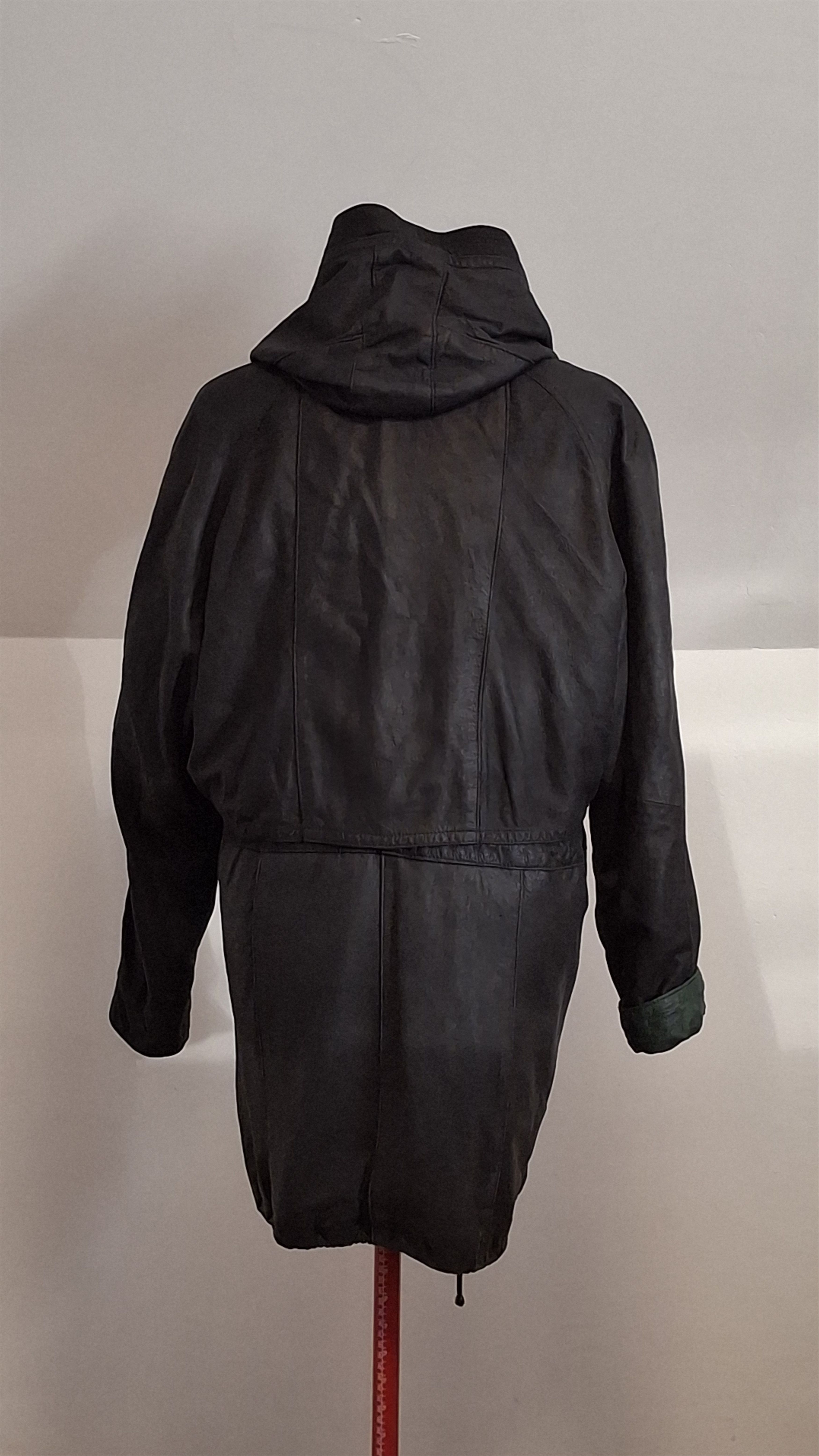 Vintage Vintage 80s Oversized Hooded Leather Parka Graphite/Green Size M / US 6-8 / IT 42-44 - 3 Thumbnail