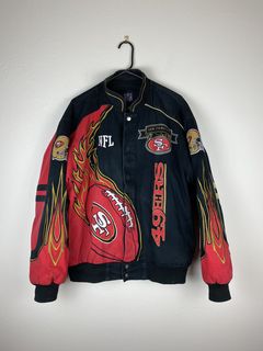 Vintage San Francisco 49ers NFL Faux Leather Bomber Jacket Men's Size L