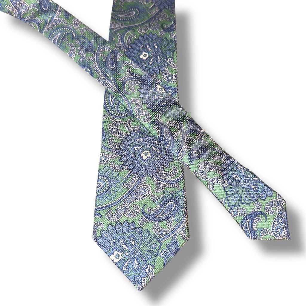 Breuer Breuer Blue & Green Paisley Silk & Linen Handmade in Italy N Size ONE SIZE - 1 Thumbnail