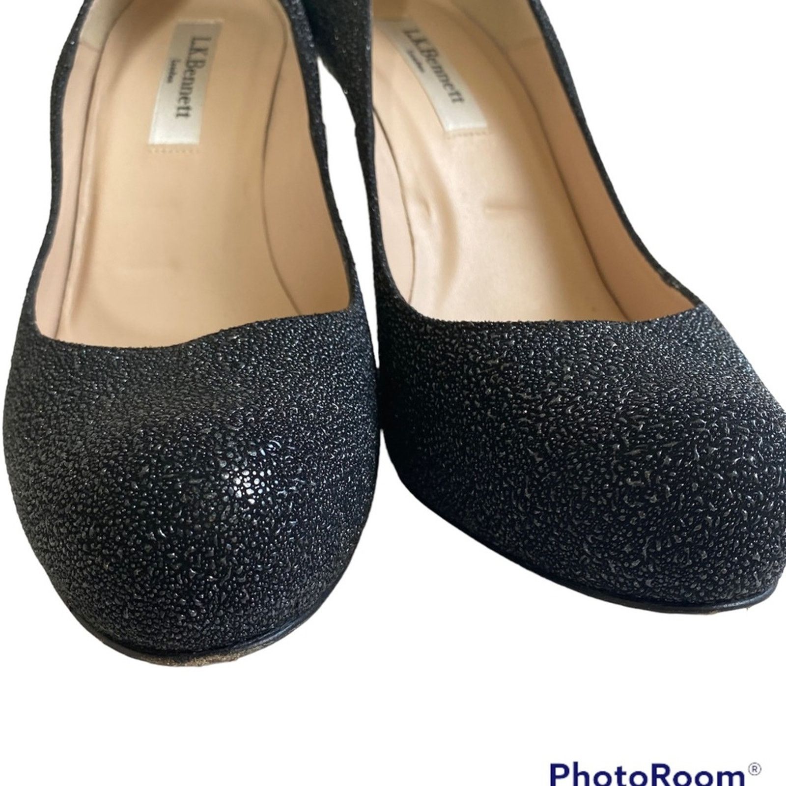 LK Bennett Sledge Glitter Platform Stiletto Black Heel Sz 38