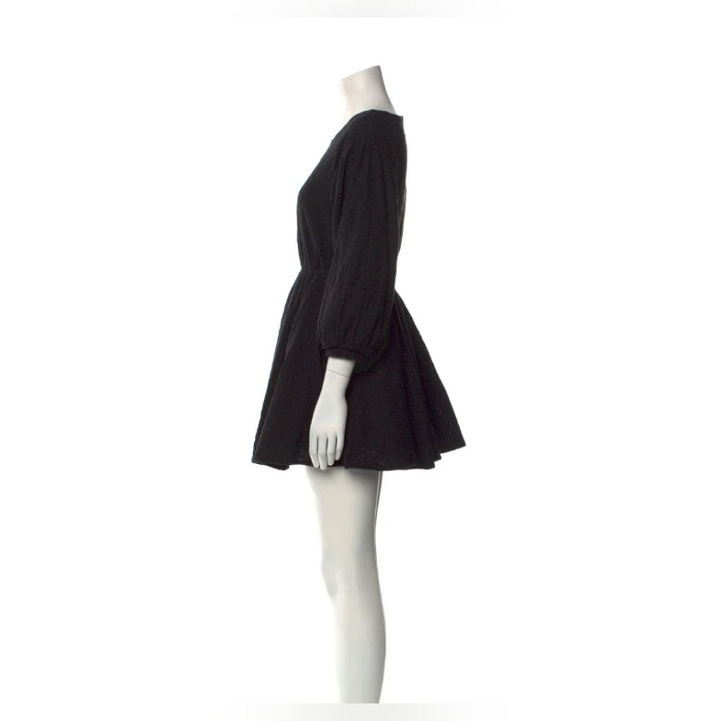 THE ANDAMANE The Andamane Black Eyelet Mini Dress with Bishop Sleeves Size XS / US 0-2 / IT 36-38 - 3 Thumbnail