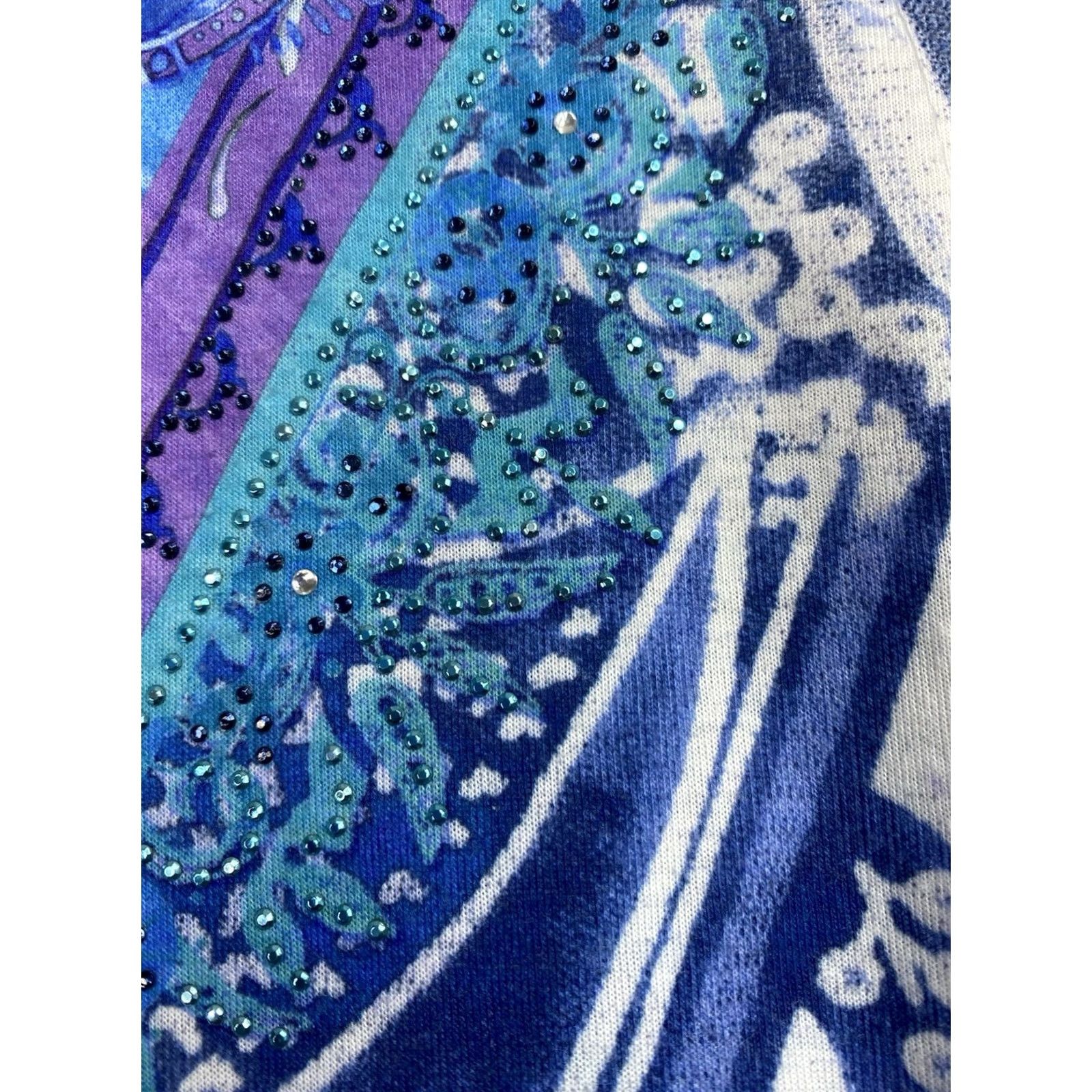 Vintage Chico's Paisley Print Top Sz 1 M Blue V-Neck Burnout Studded Shirt Womens Slim Knit Blouse Casual Summer Spring Fall Size M / US 6-8 / IT 42-44 - 4 Thumbnail