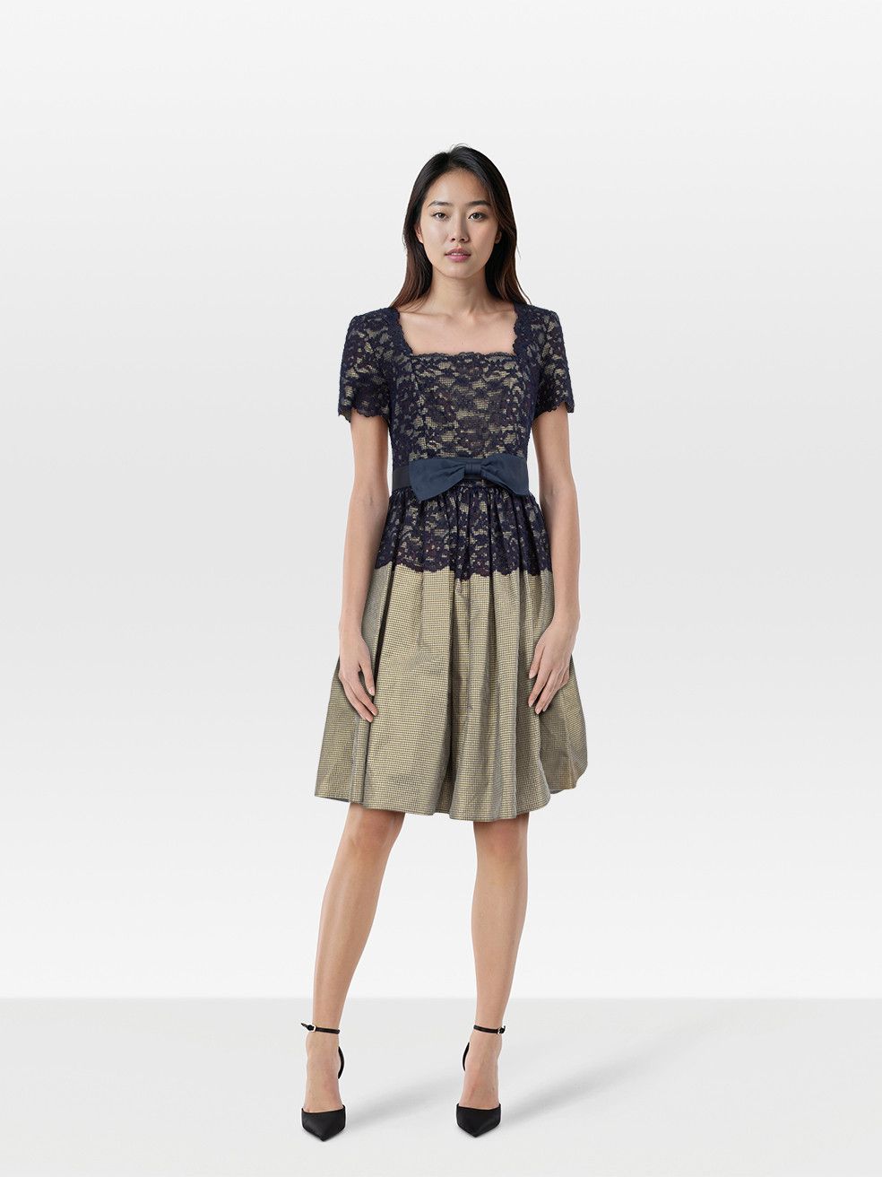 Oscar De La Renta Floral Lace & Gingham Dress Size XL / US 12-14 / IT 48-50 - 1 Thumbnail