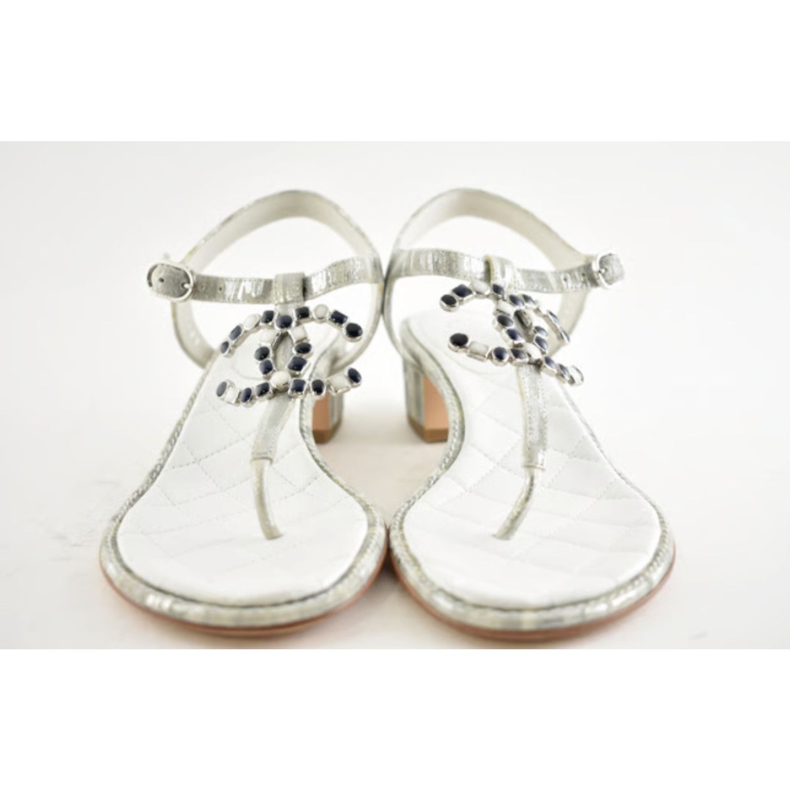 Chanel Chanel 20P White Silver CC Logo Mule Strap Thong Sandal Size US 6.5 / IT 36.5 - 11 Thumbnail