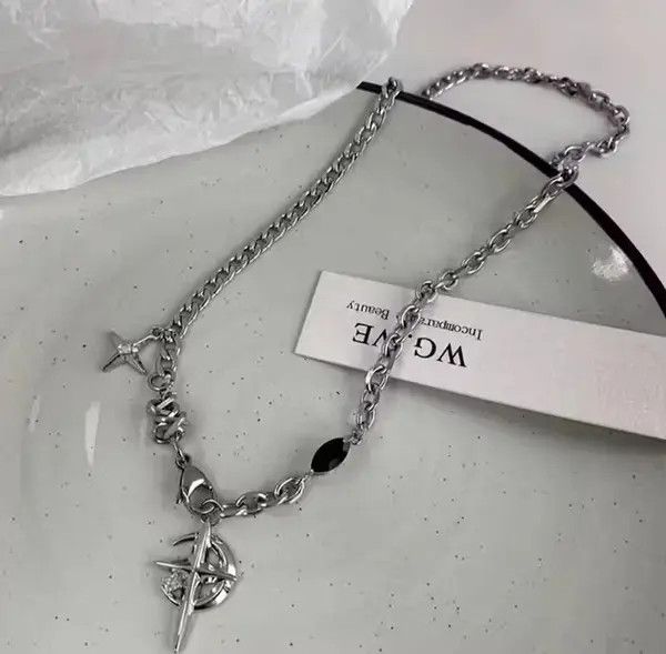 Jewelry Cross Chrome Crescent Moon Chain Necklace Size ONE SIZE - 2 Thumbnail