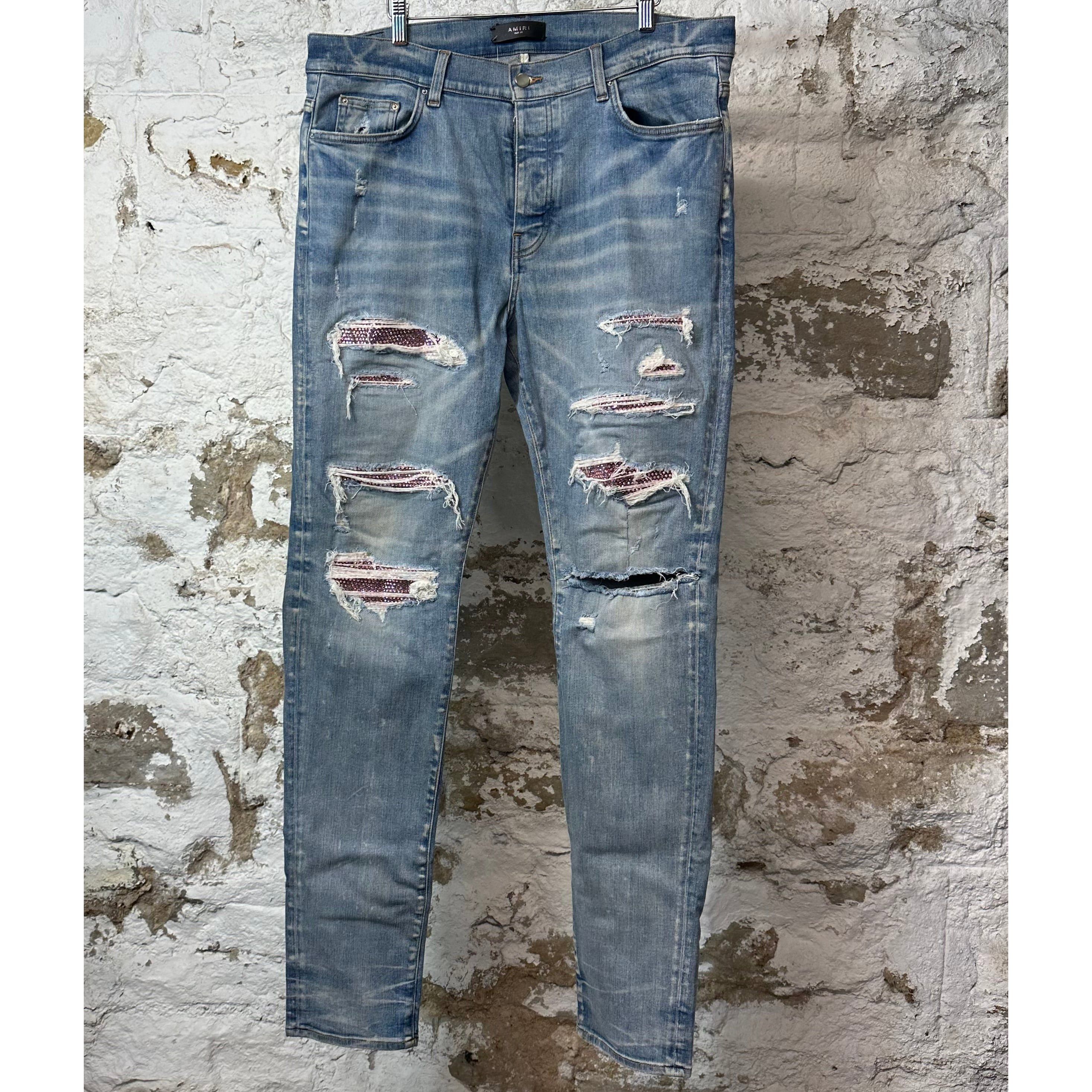 Amiri Amiri MX1 Pink Crystal Patch Blue Denim Jeans Sz 38 Size US 38 / EU 54 - 1 Thumbnail