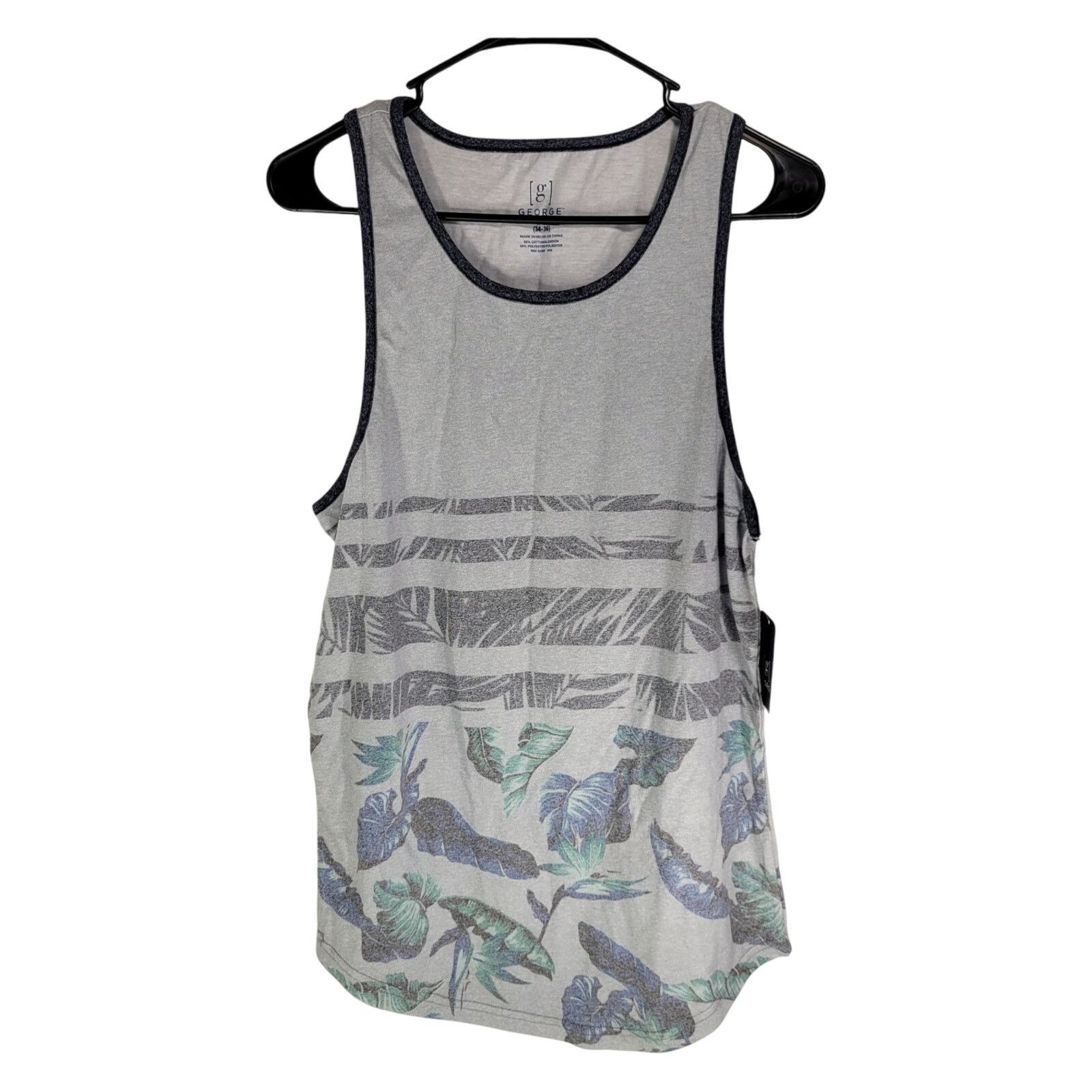 George George Men's S Tank Top Shirt Grey Blue Floral Summer Stripe Size US S / EU 44-46 / 1 - 1 Thumbnail
