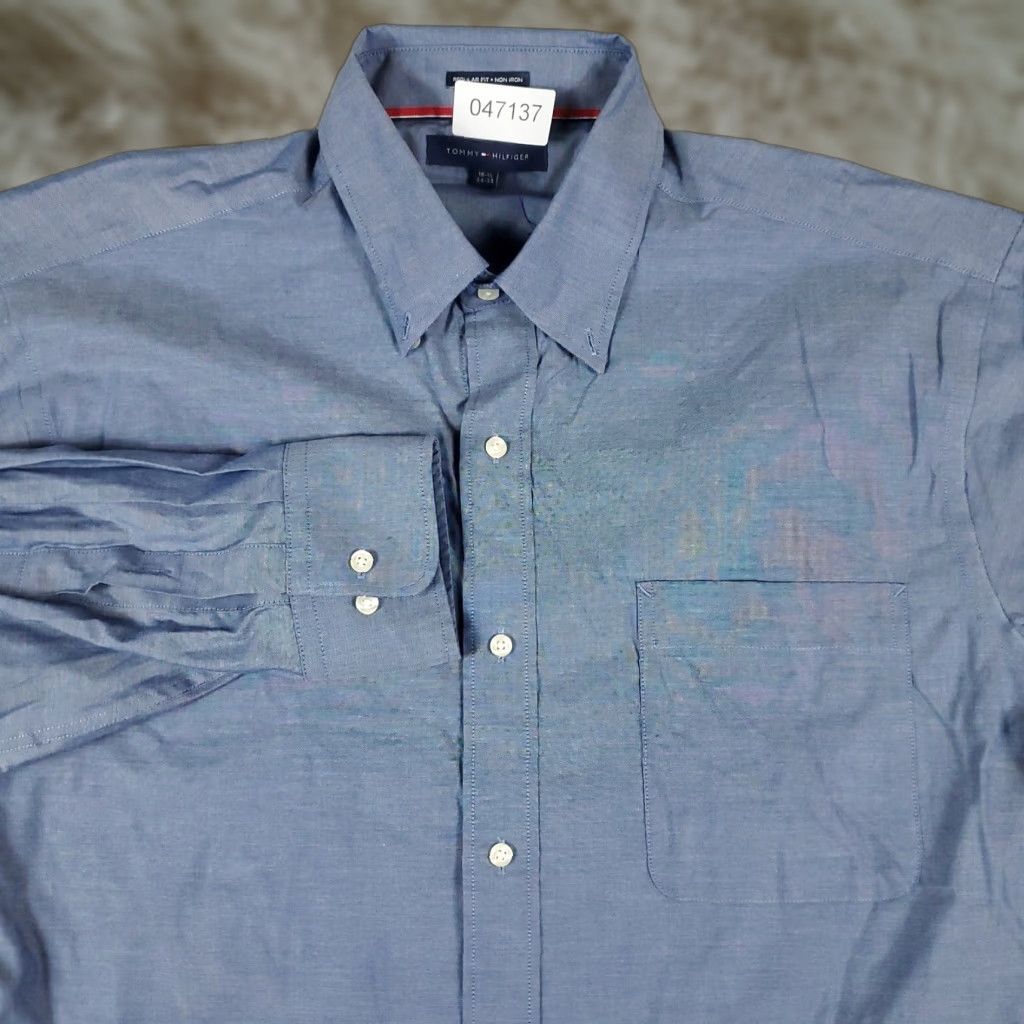 Tommy Hilfiger VINTAGE Tommy Hilfiger Dress Shirt Mens 16.5 Blue Long Sleeve Button-Down Collared Regular Fit Cotton Size 42R - 1 Thumbnail
