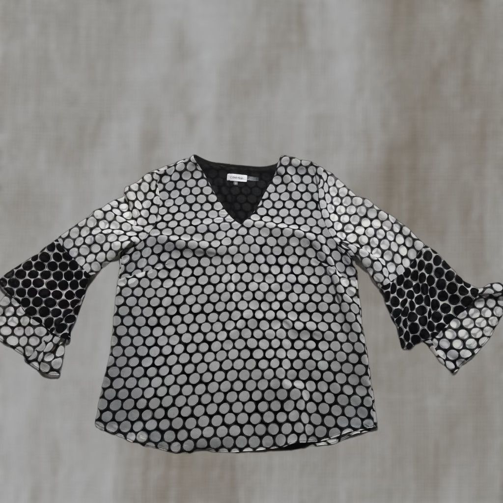 Calvin Klein Calvin Klein Shirt Gray Bell Sleeve Top M Medium Office Wear Classic Womens Size M / US 6-8 / IT 42-44 - 1 Thumbnail