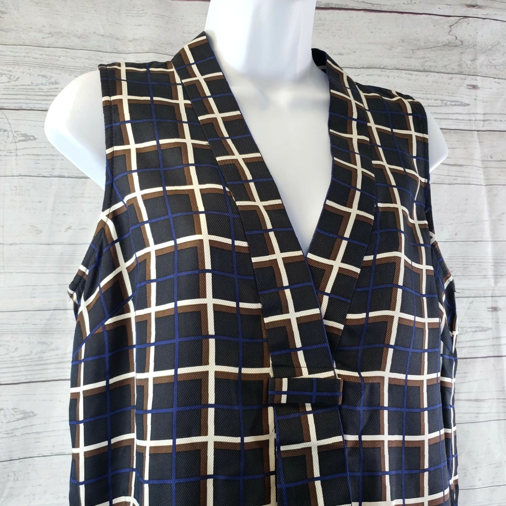J.Crew J.CREW Womens Silk-twill Top Windowpane Sz 6 Black Sleeveless V-Neck Blouse Size M / US 6-8 / IT 42-44 - 2 Thumbnail