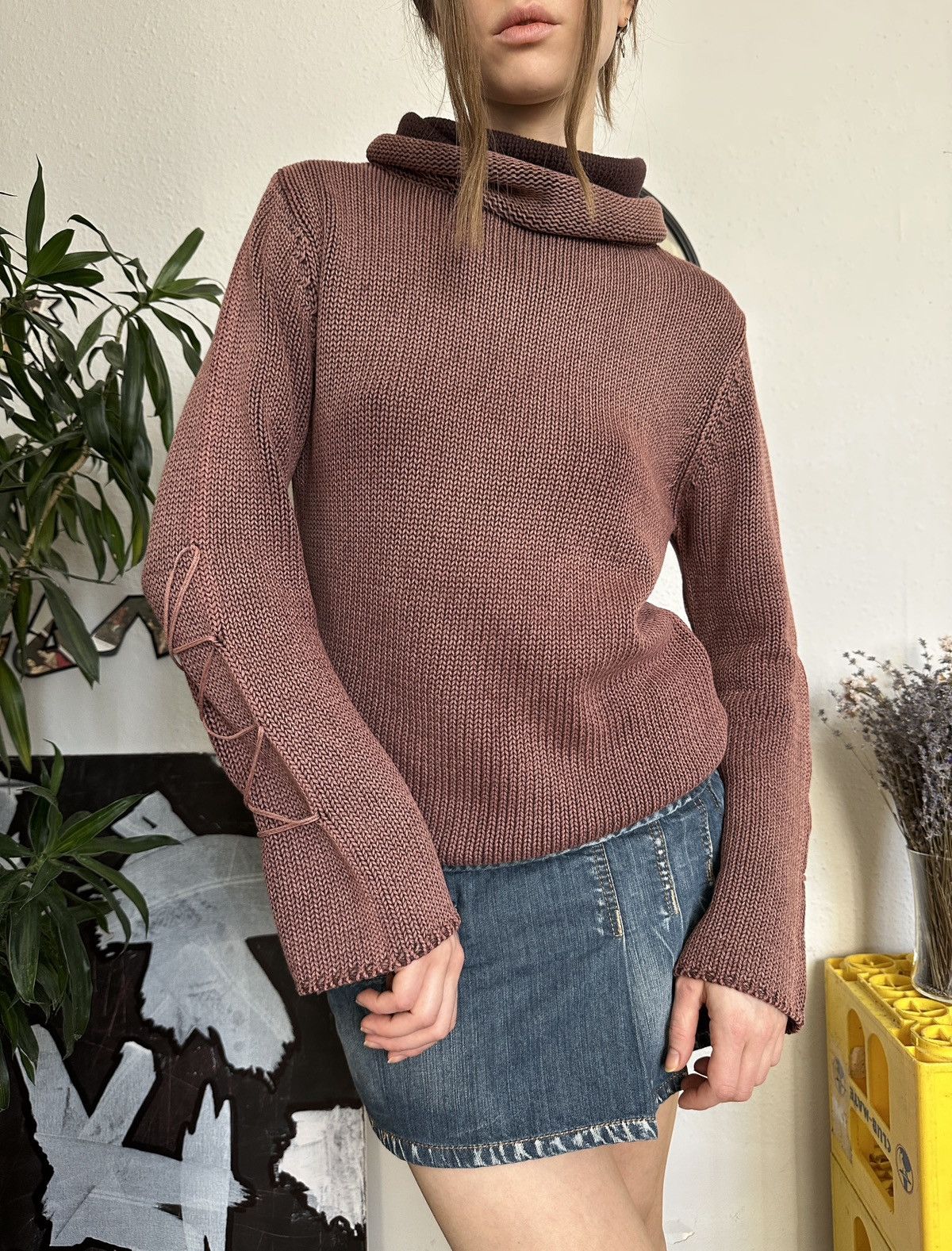 Seditionaries × Vintage Vintage Knit Washed Faded Lace Up Sleeve Turtleneck Sweater Size M / US 6-8 / IT 42-44 - 6 Thumbnail