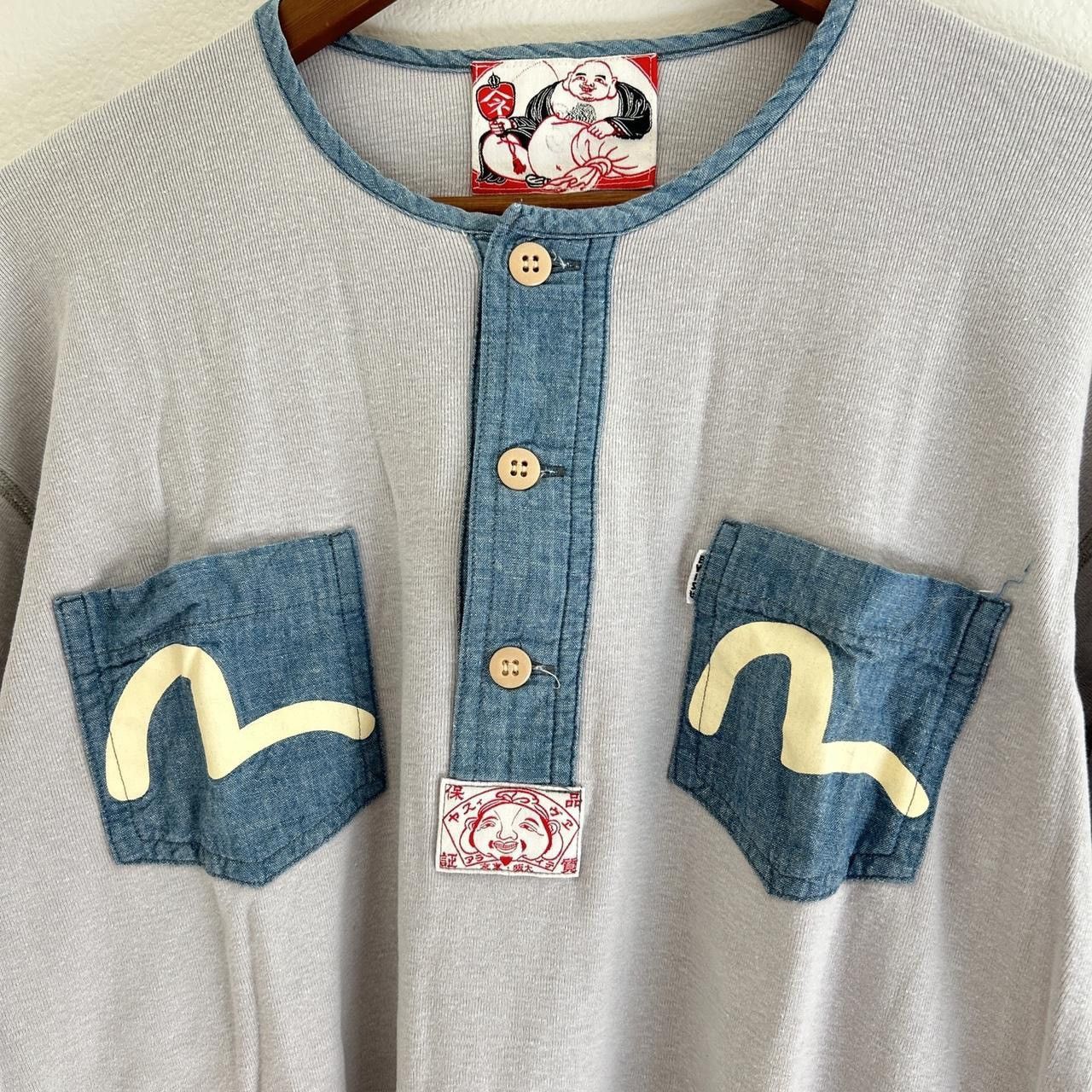 Evisu Logo Sweatshirt w/ Chambray Denim Detailing Vintage Size L / US 10 / IT 46 - 7 Thumbnail