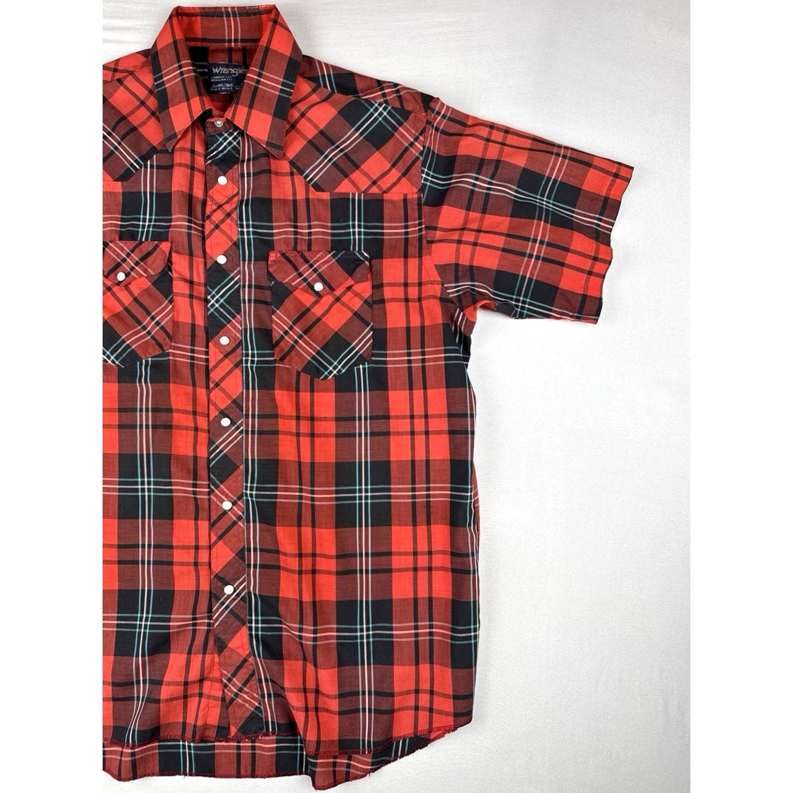 Wrangler VINTAGE Wrangler Western Pearl Snap Shirt Plaid Red Cowboy XL Tall Short Sleeve Mens Size US XL / EU 56 / 4 - 4 Thumbnail