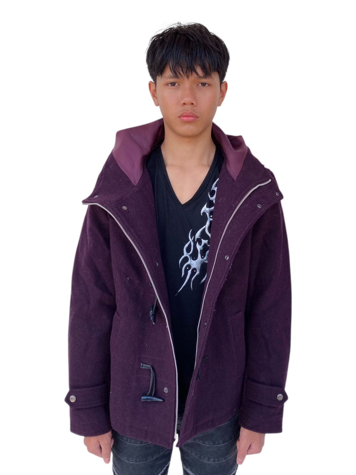 14th Addiction 2000s Tornado Mart - Red Wine Horn Button Wool Jacket Size US M / EU 48-50 / 2 - 4 Thumbnail