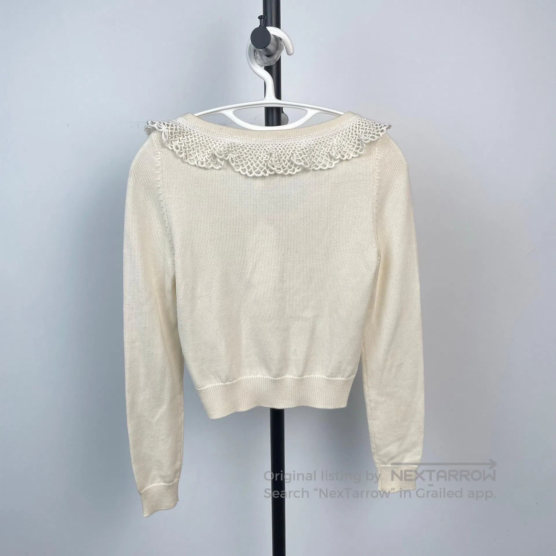 Miu Miu Miu Miu Ivory Ruffled Knit Short Sleeve Thin Top| Size XS / US 0-2 / IT 36-38 - 3 Thumbnail