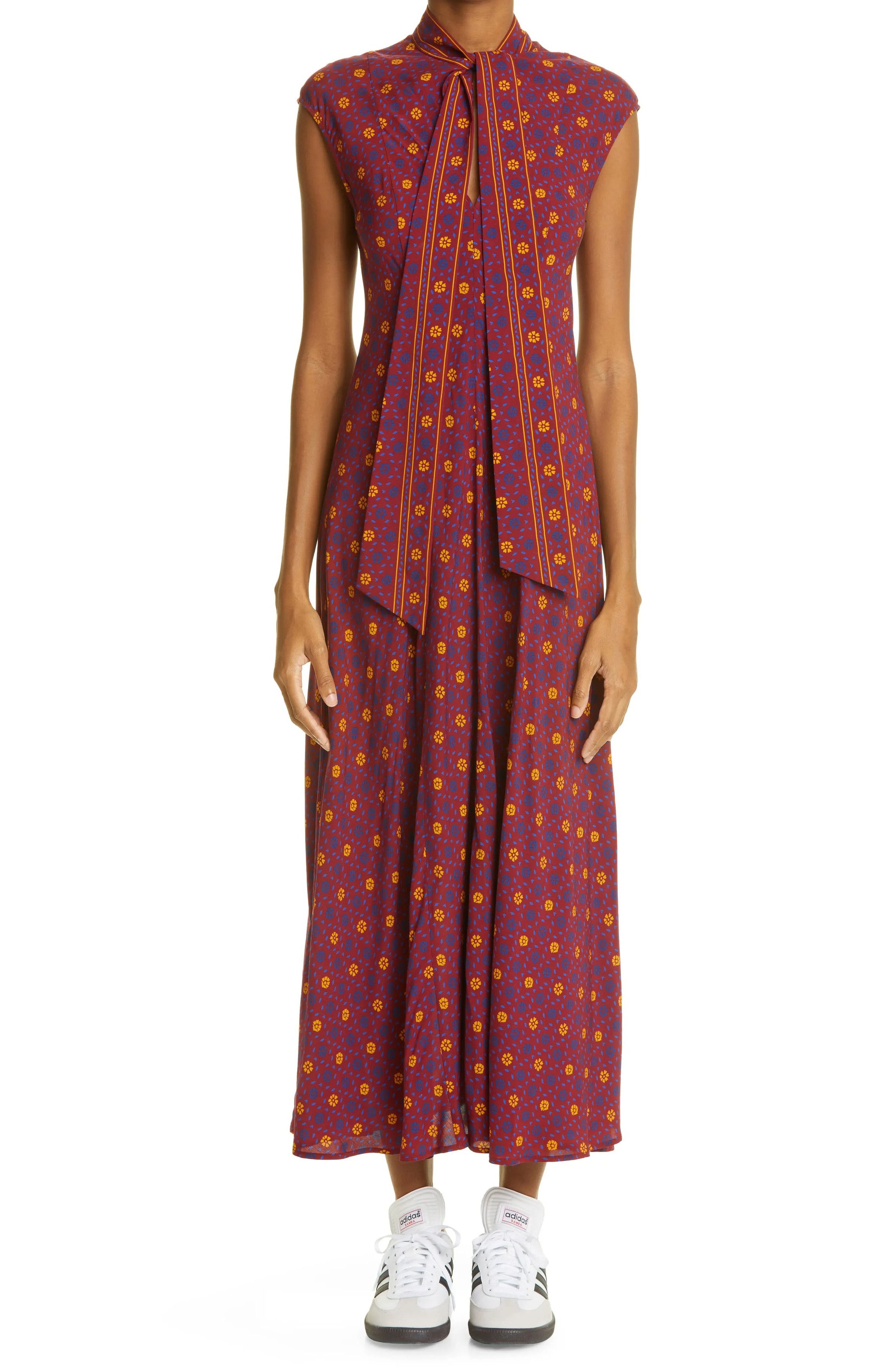 Wales Bonner $1040 Wales Bonner Madras Floral Print Tie-Neck Midi Dress Size XS / US 0-2 / IT 36-38 - 2 Thumbnail