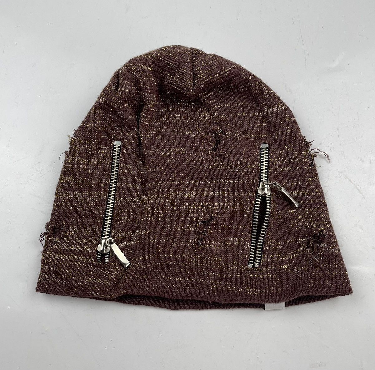Japanese Brand rare design distressed with zipper pocket beanie hat tc21 Size ONE SIZE - 3 Thumbnail