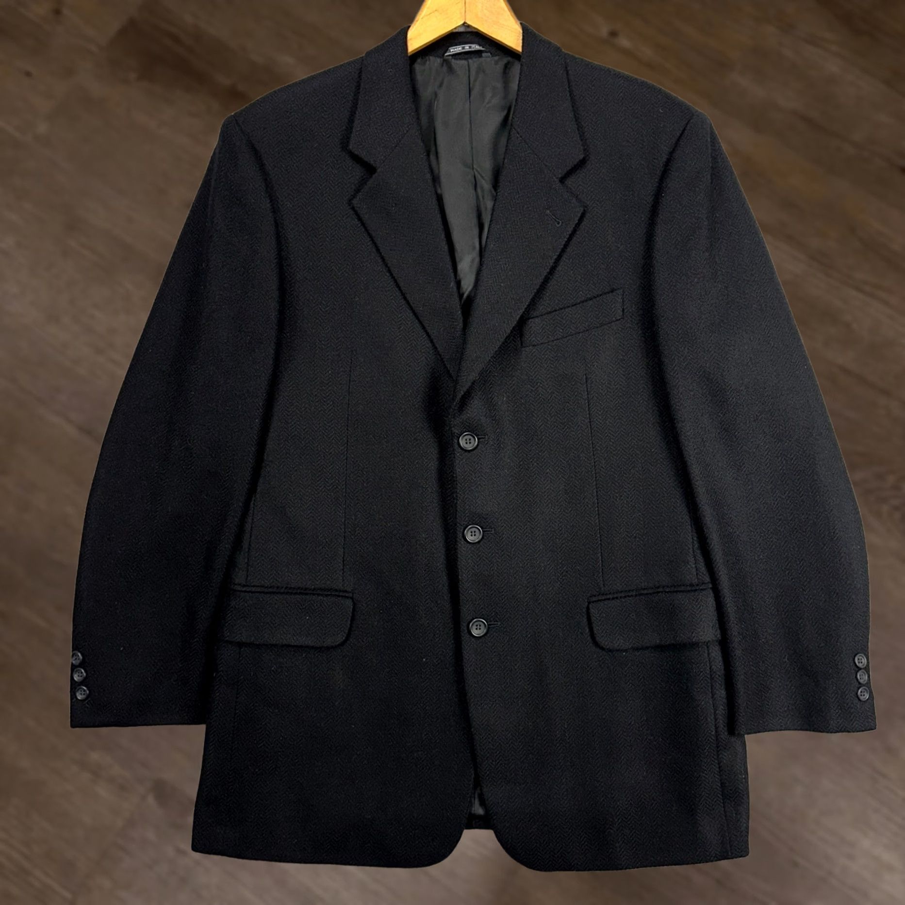 Camel Todays Man Mens Sport Coat Blazer 42L Black Herringbone Camel Hair Made In Italy Long Sleeve Notch Lapel Three-Button Size 42R - 1 Thumbnail