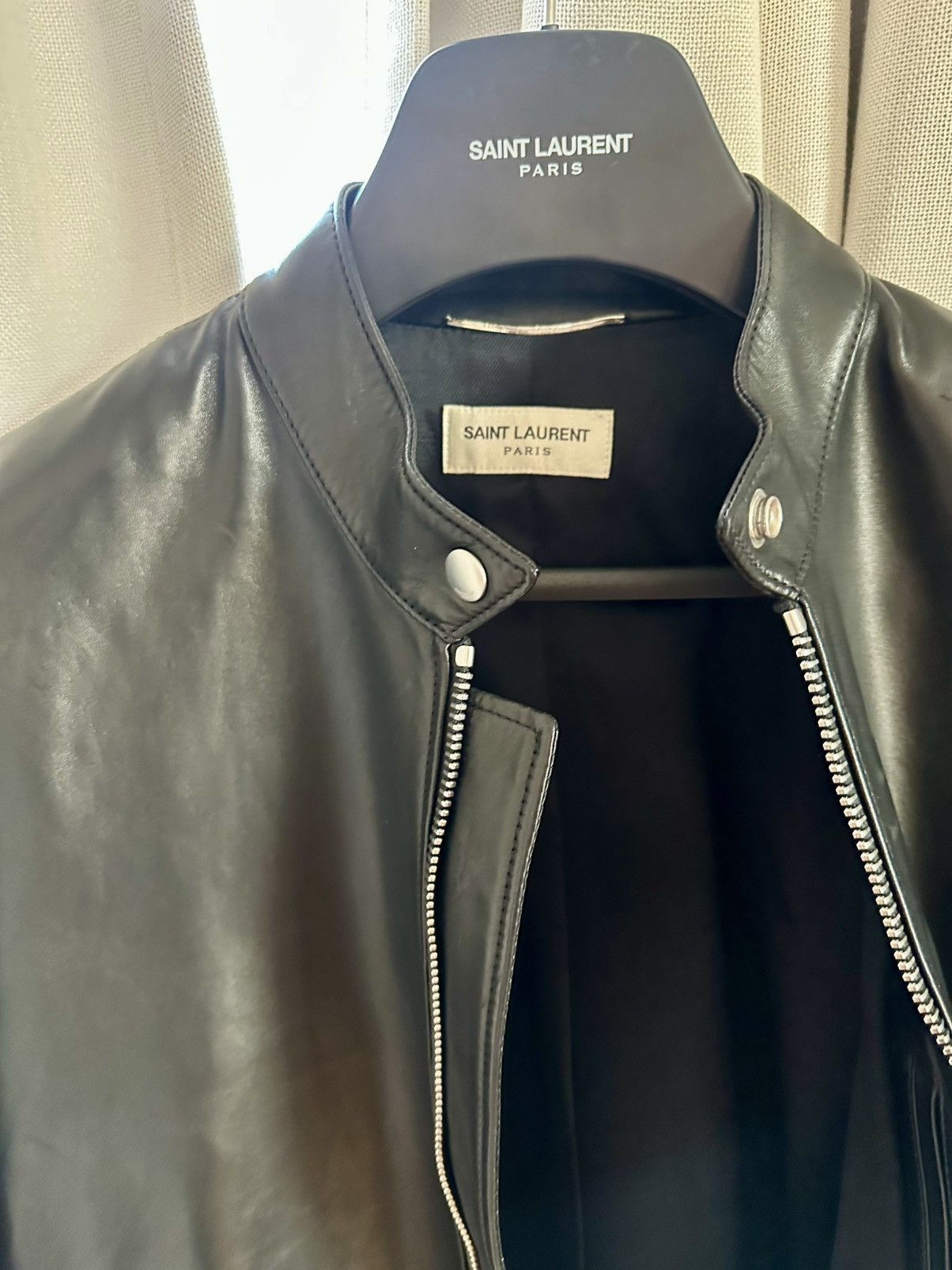 Saint Laurent Paris Hedi Slimane Moto Cafe Leather Jacket Size US L / EU 52-54 / 3 - 4 Thumbnail