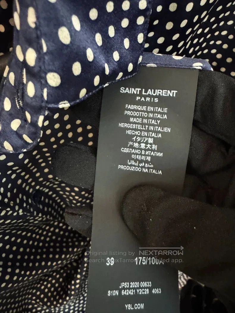 Saint Laurent Paris Saint Laurent Blue Polka Dot Silk Shirt. Size US M / EU 48-50 / 2 - 5 Thumbnail