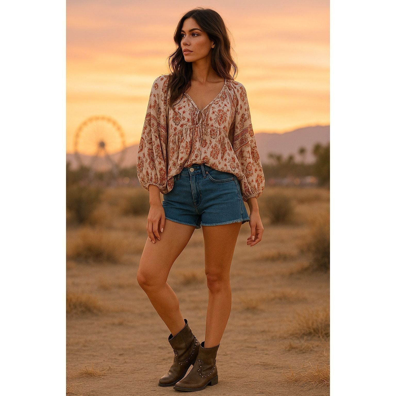 Other Boho Western Festival Brown Leather Studded Ankle Boots Size US 7 / IT 37 - 1 Thumbnail