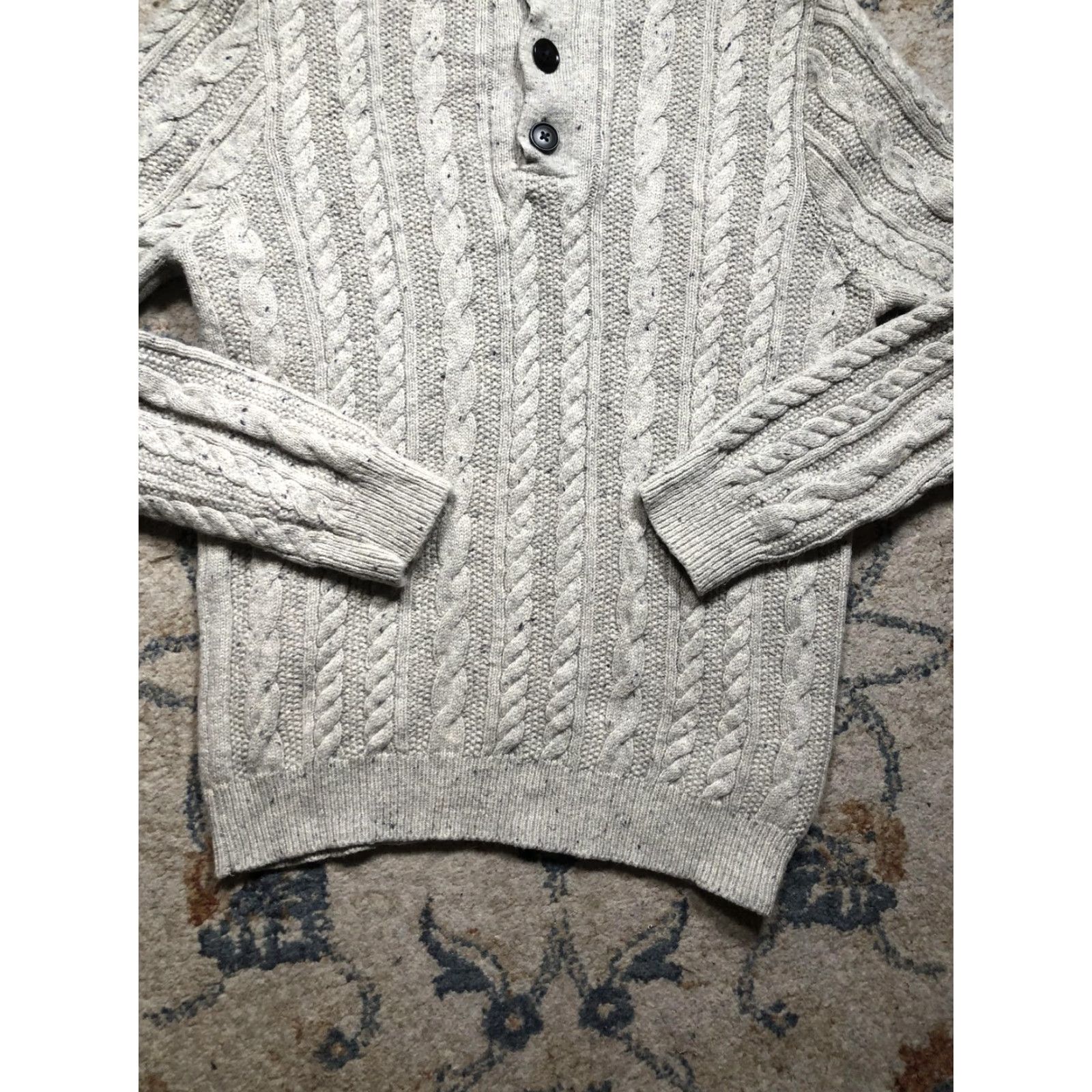 Marks & Spencer Marks & Spencer Sweater Mens Medium Gray Cable Knit Mock Neck Henley Wool Blend Size US M / EU 48-50 / 2 - 5 Thumbnail