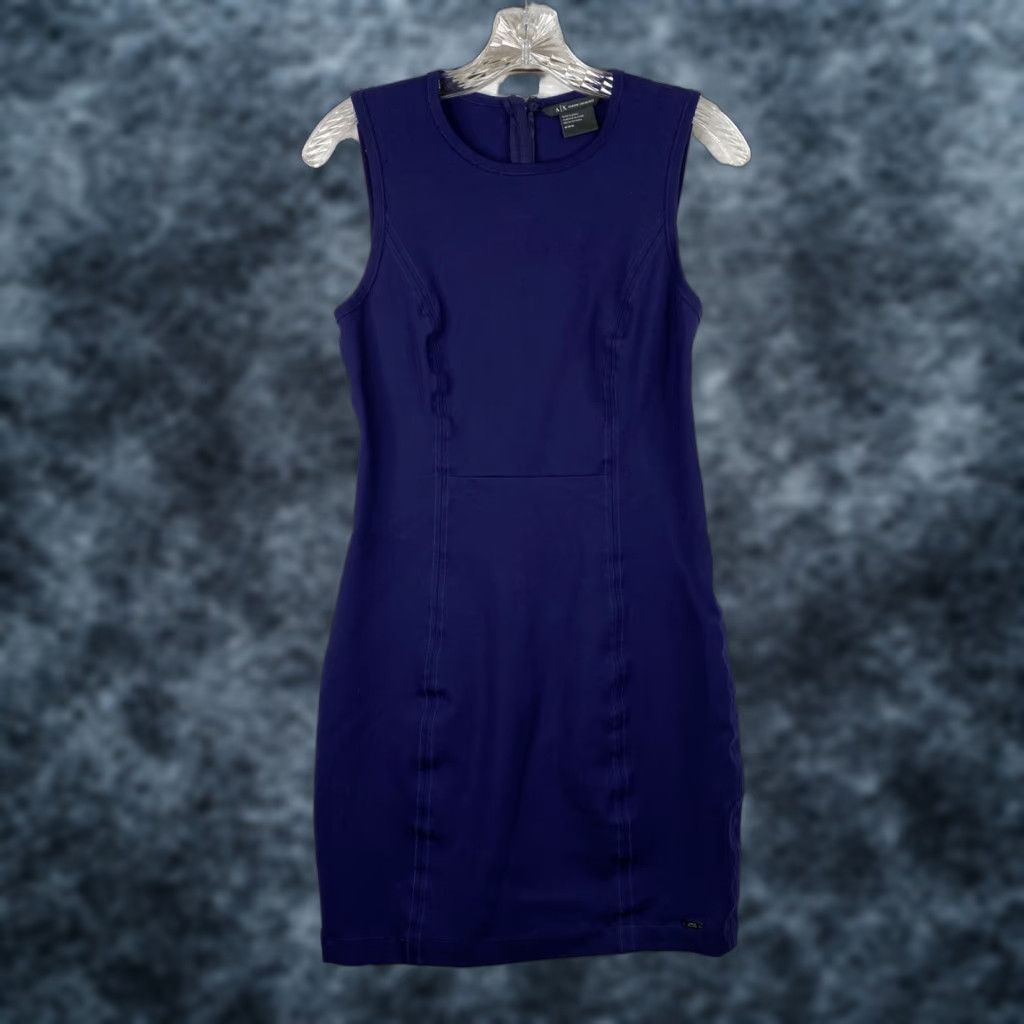 Armani Exchange Armani Exchange Dress Womens M Blue Sleeveless Ruffle Knee Length Ponte Knit Size M / US 6-8 / IT 42-44 - 1 Thumbnail