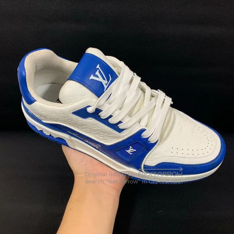 Louis Vuitton Louis Vuitton Trainer white and blue embossed low-top boar Size US 6 / EU 39 - 6 Thumbnail