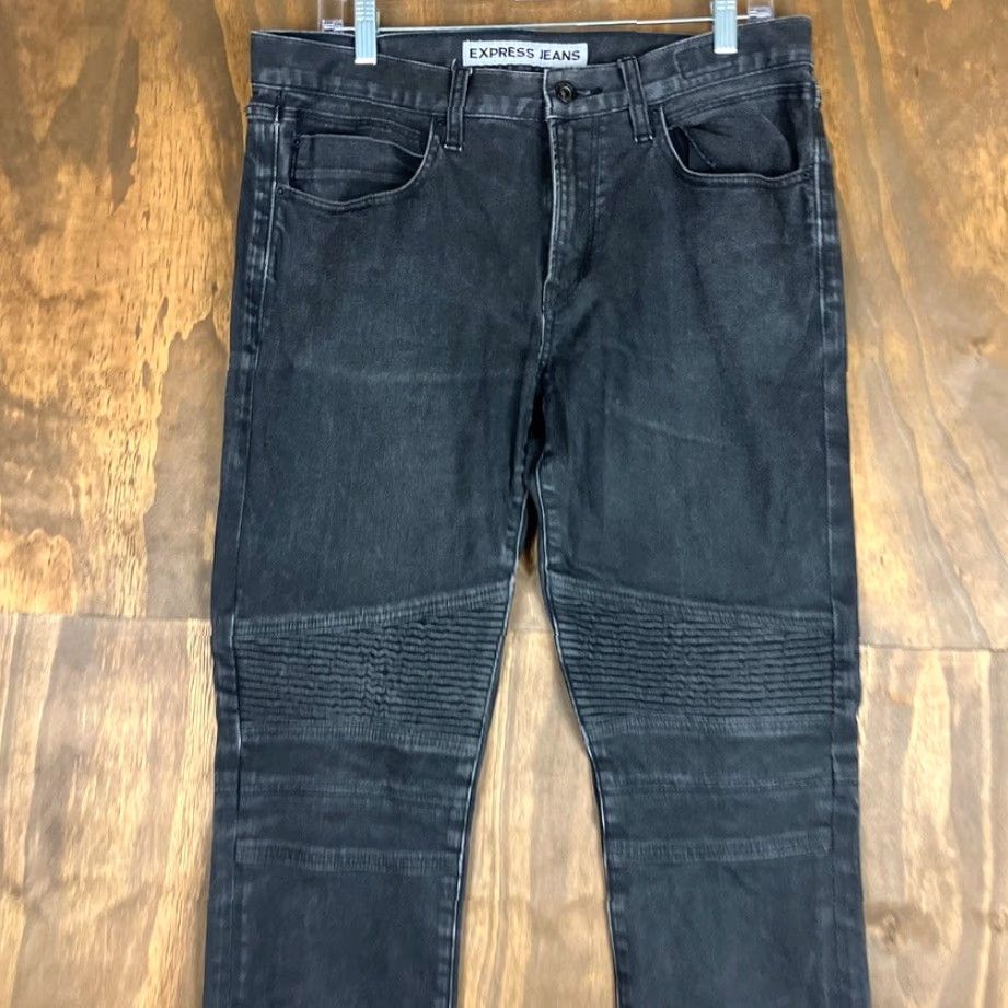 Express Express Mens Jeans Black Denim Rocco Slim Fit Skinny Leg Stretch 32x34 Size US 33 - 2 Thumbnail