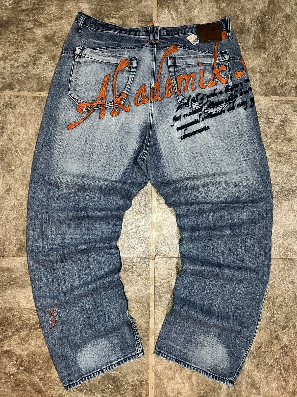 Pre-owned Akademiks X Vintage Crazy Vintage Y2k Super Baggy Akademiks Patchwork Jeans In Denim