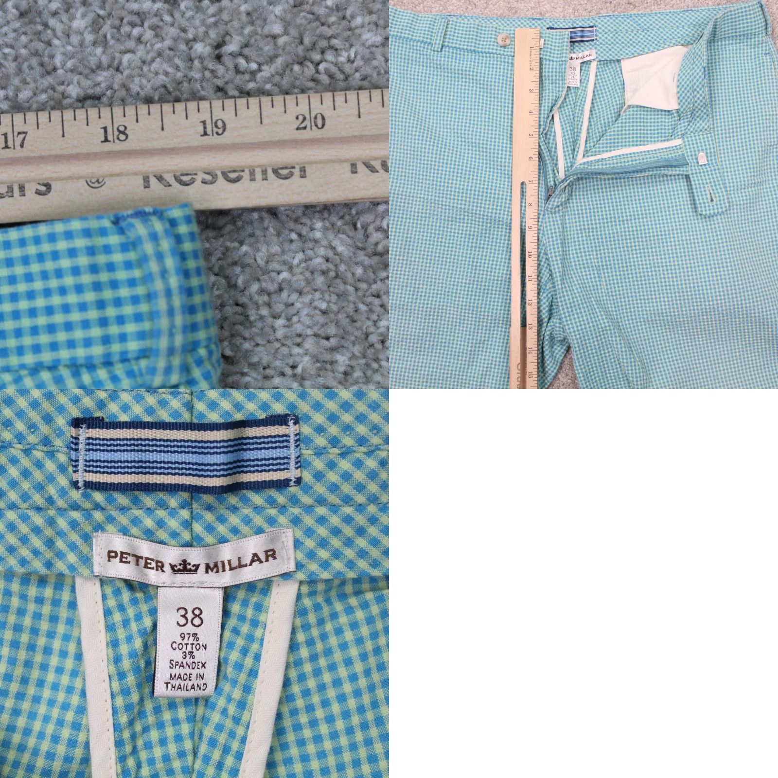 Peter Millar Peter Millar Chino Shorts Mens 38 Green Plaid Seersucker Flat Front Stretch Chino Shorts Size US 38 / EU 54 - 8 Thumbnail