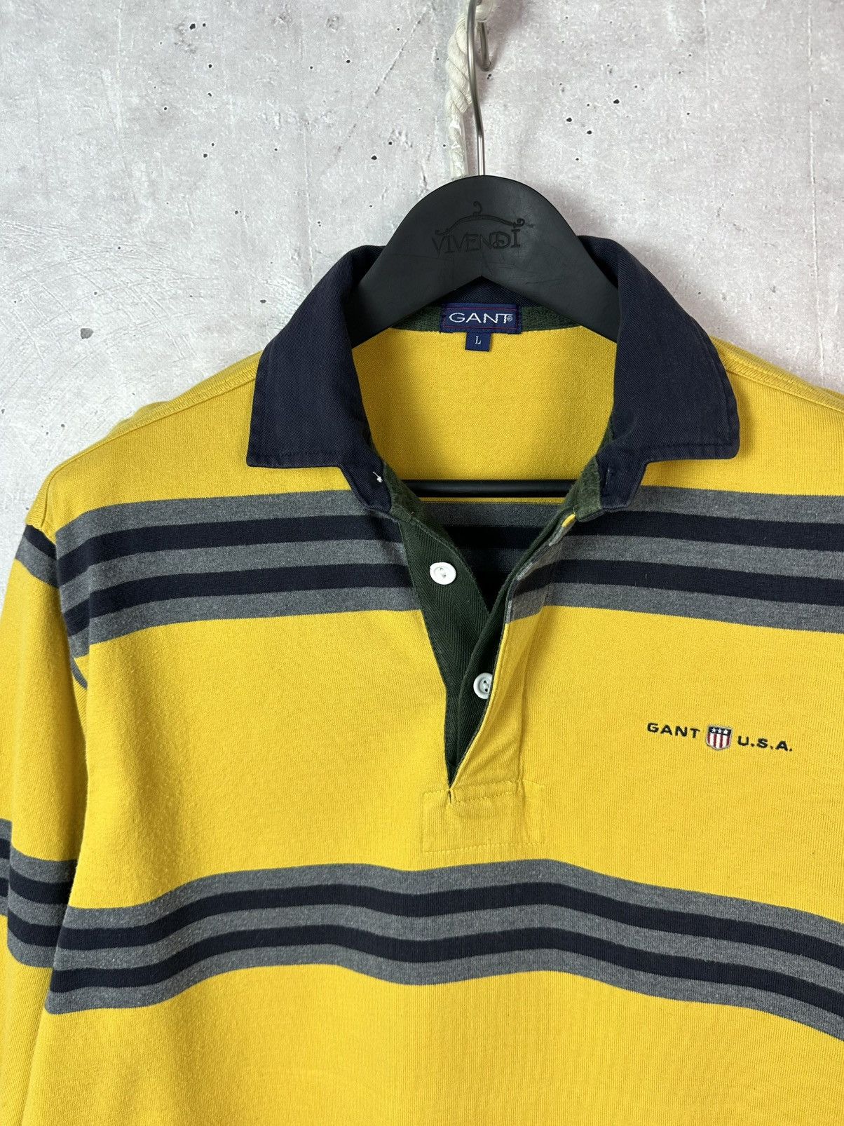Gant Vintage Gant USA Yellow Stripped Cotton Long Sleeve Polo Size US L / EU 52-54 / 3 - 2 Thumbnail