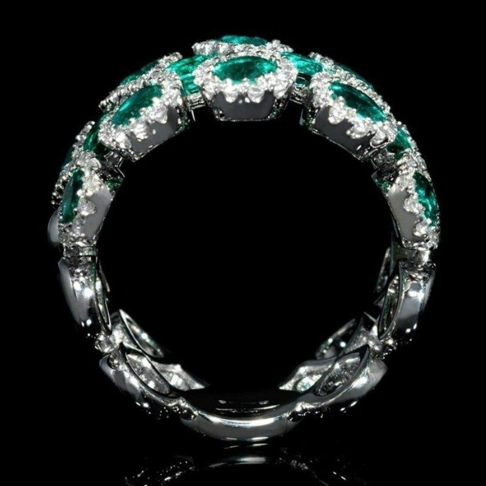 Designer Green Emerald & White Pear Weave Band Silver Ring - Size 7 Size ONE SIZE - 3 Thumbnail